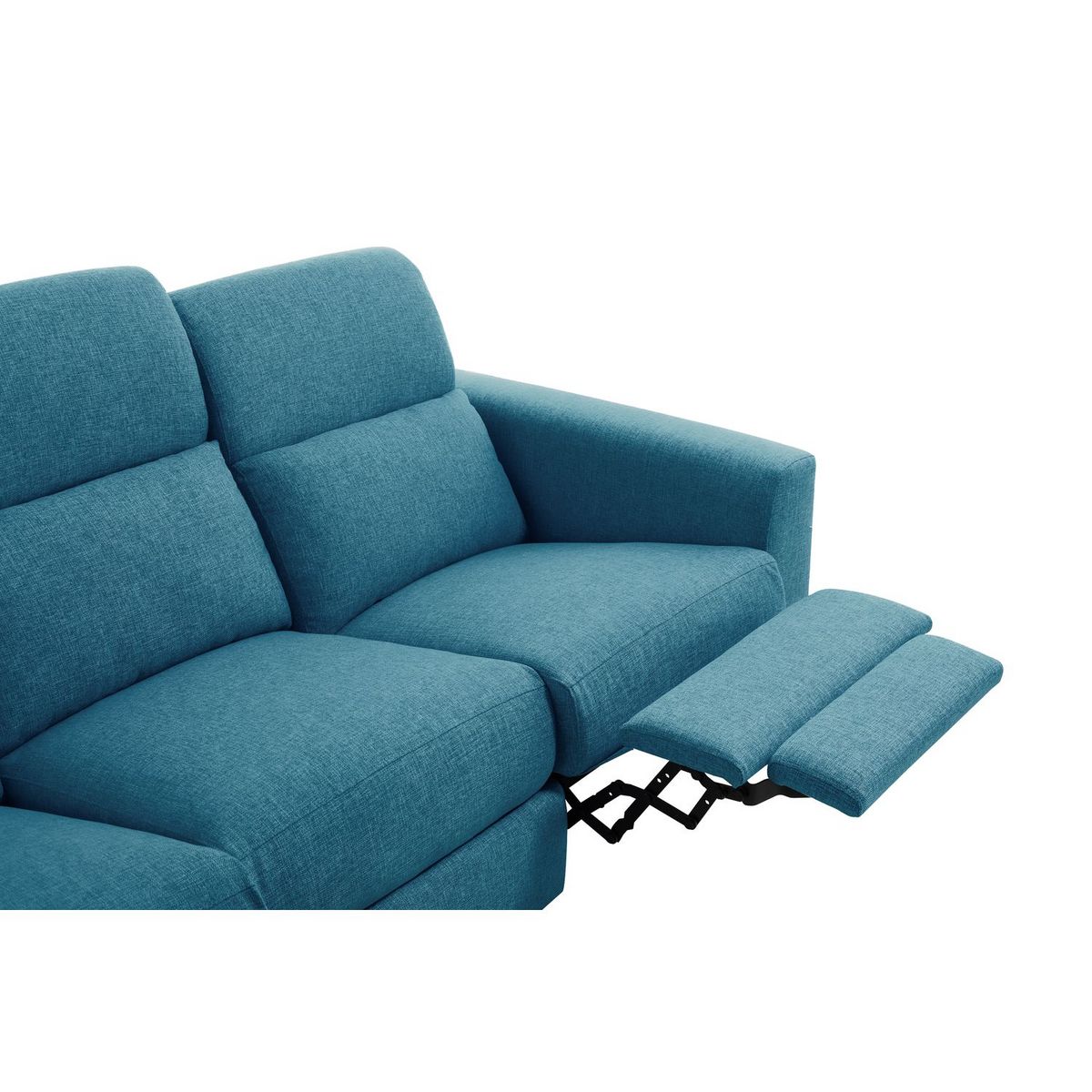 Canapé de relaxation  manuel 3 places en tissu  coloris bleu et pieds bois hêtre BERKAM