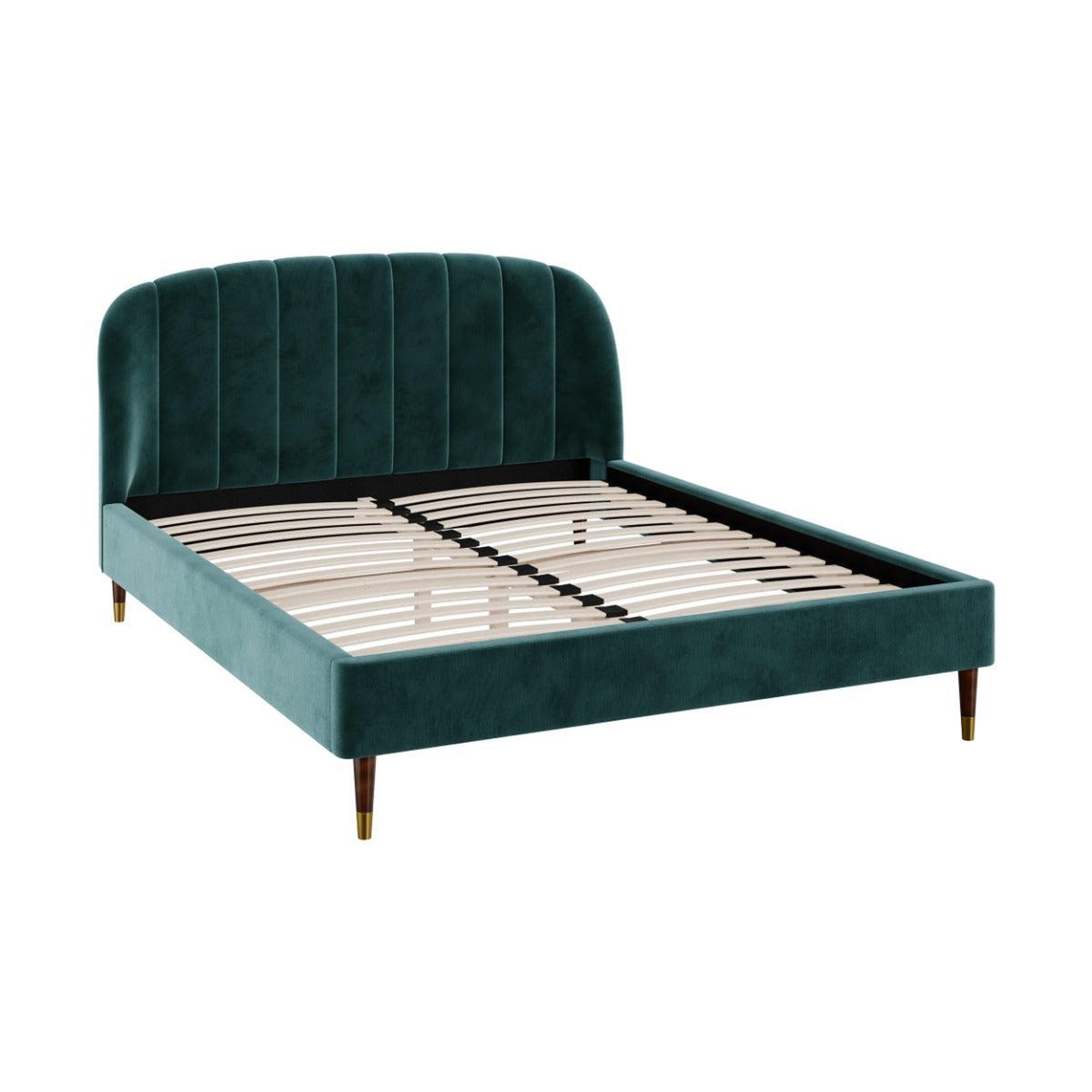 Voir la diapositive 6 : MAISON PAVANE Lit double 160x200 cm en velours vert et pieds doré-Gala