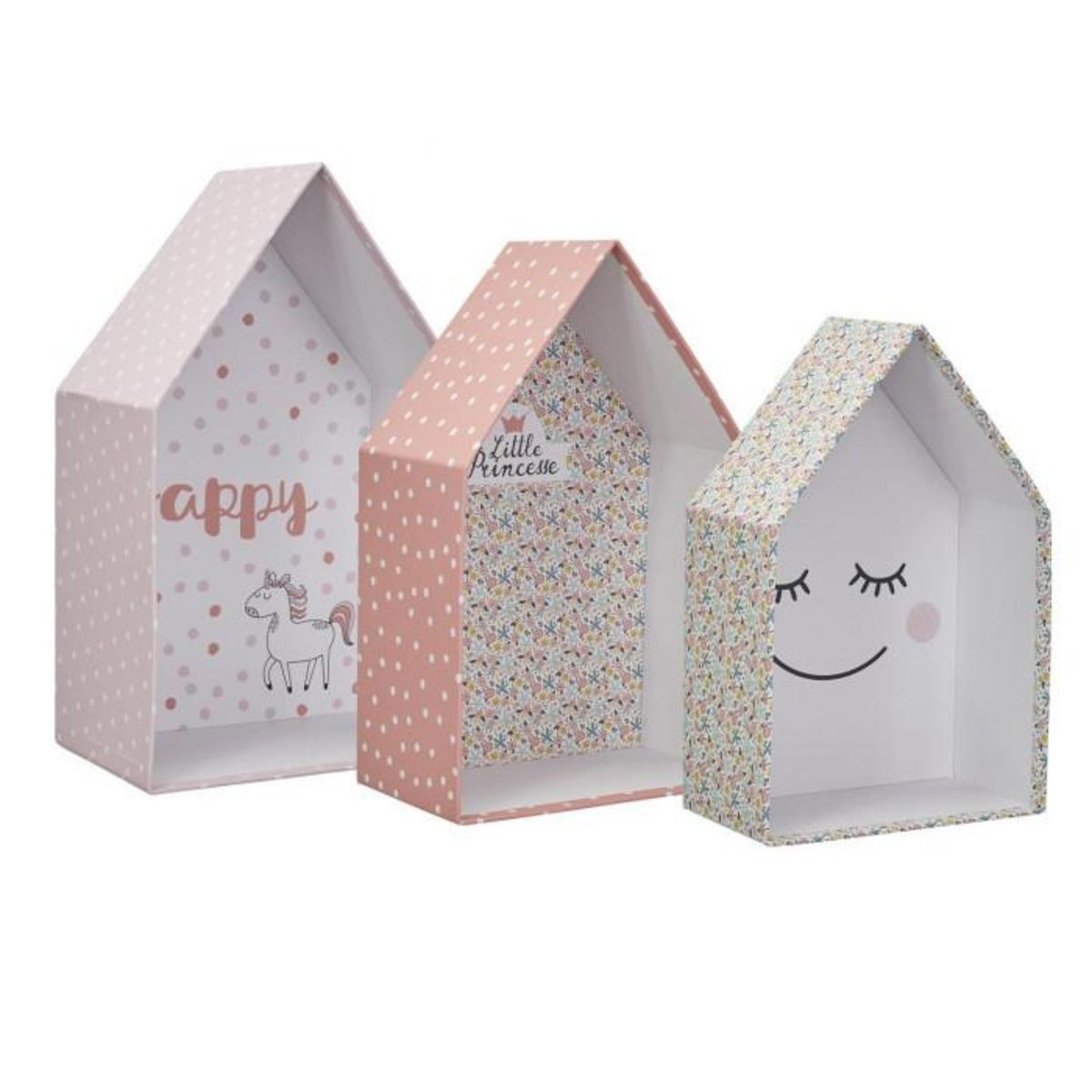 Paris Prix Lot de 3 Boîtes Gigognes  Maison Fille  32cm Rose