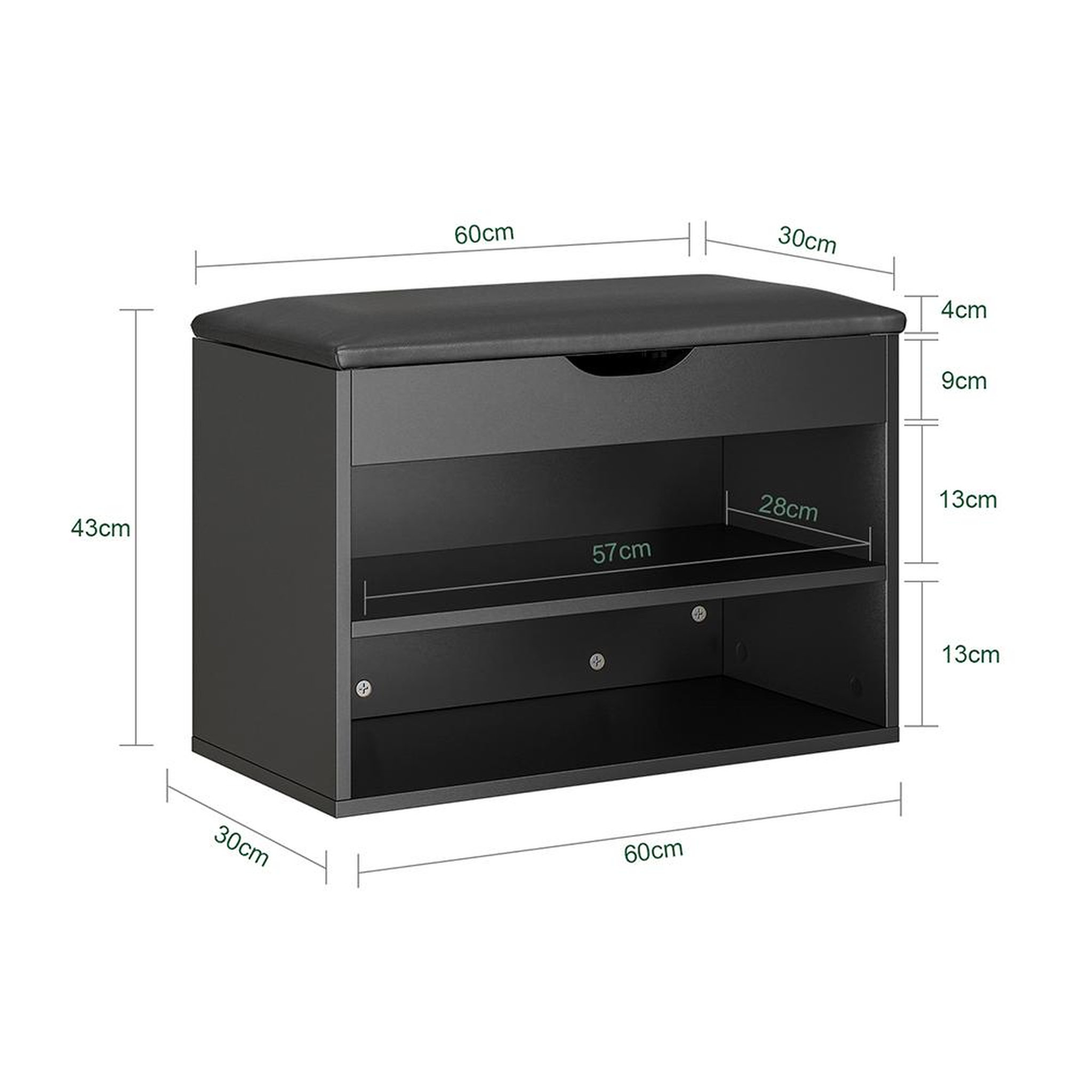 Voir la diapositive 3 : SOBUY Banc Rangement Chaussures Noir 60x30x43cm FSR25-SCH