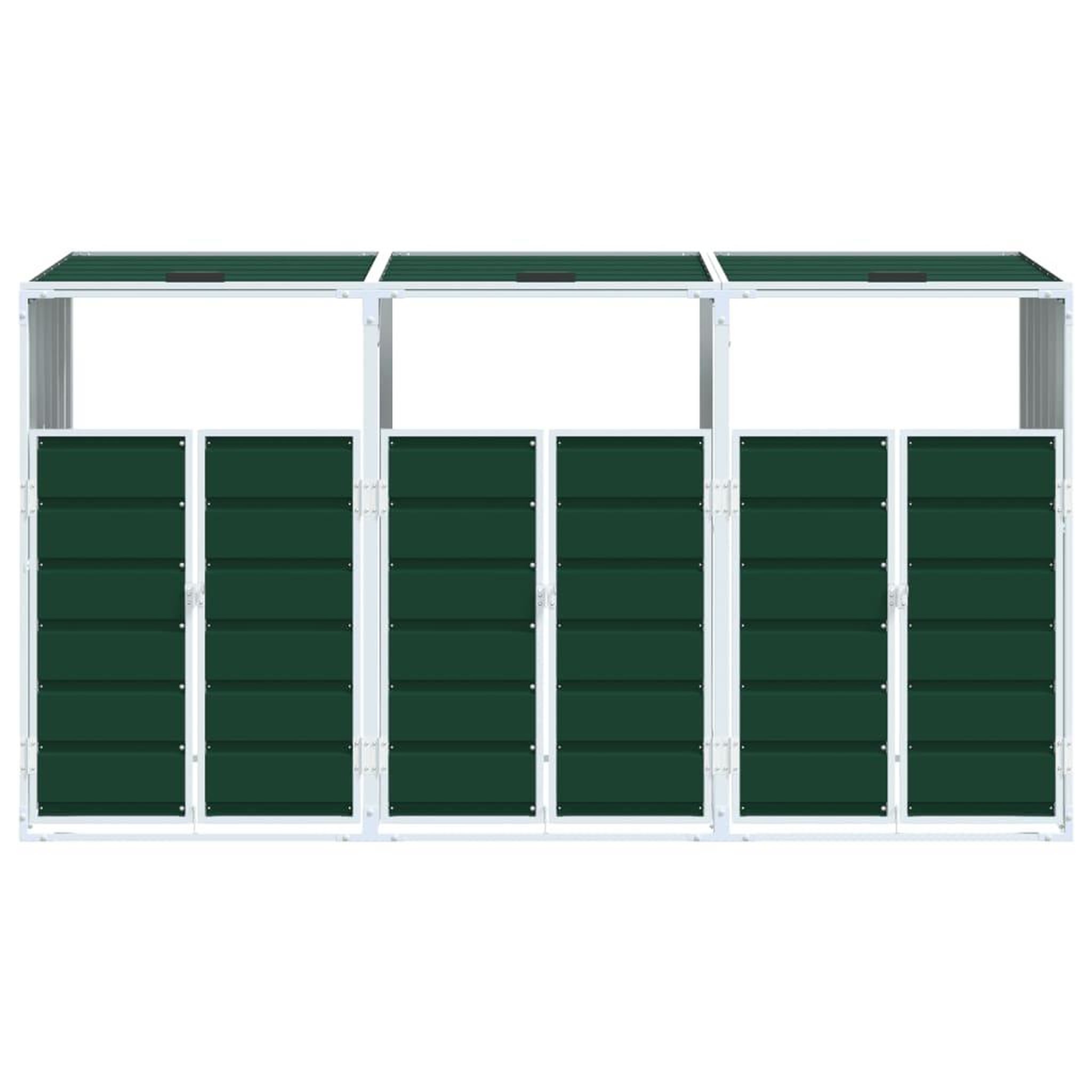 Voir la diapositive 5 : VIDAXL Rangement a roulettes pour poubelles pour trois bacs vert acier