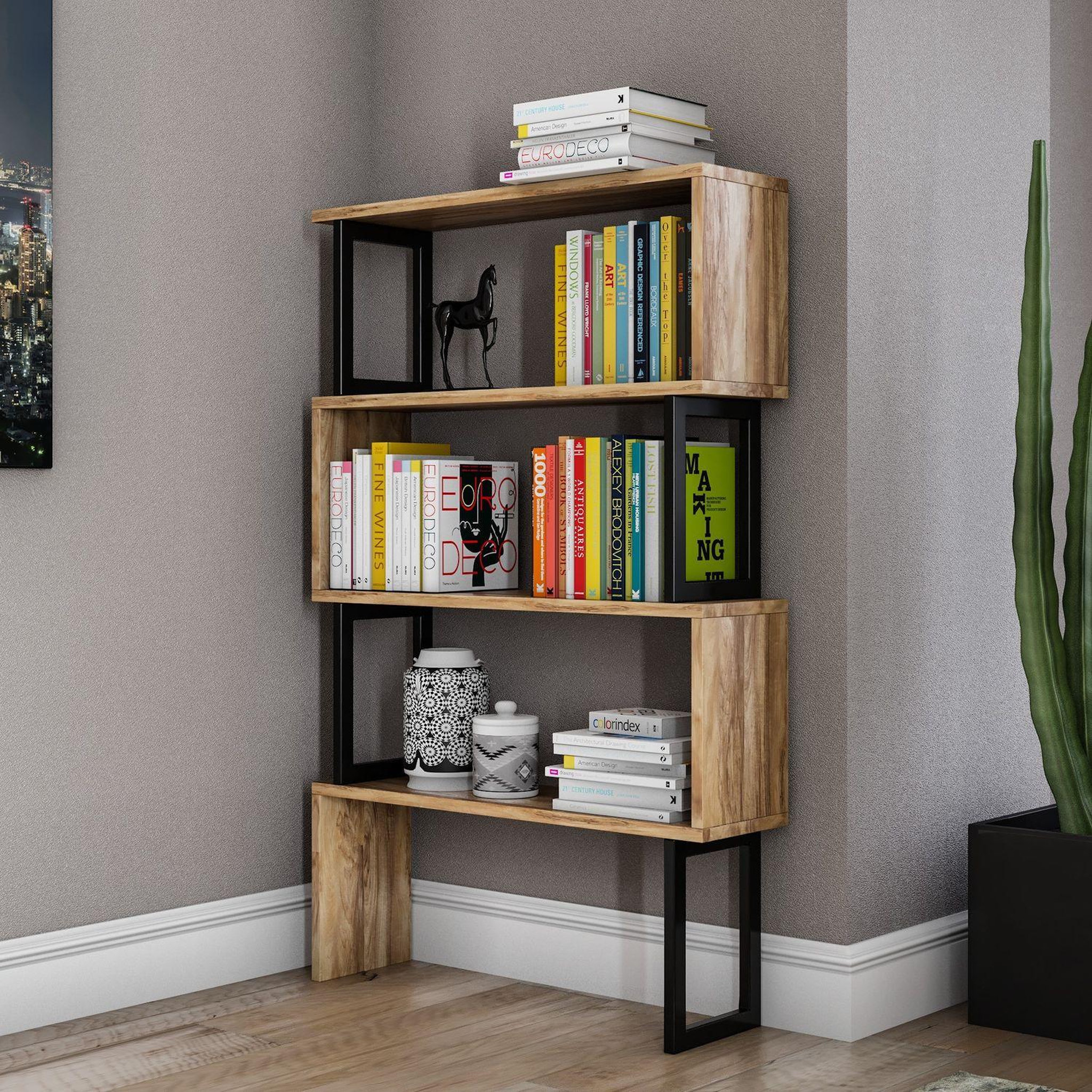 Voir la diapositive 3 : TOILINUX Etagère bibliothèque design industriel Ceylan - L. 80 x H. 128 cm - Noir