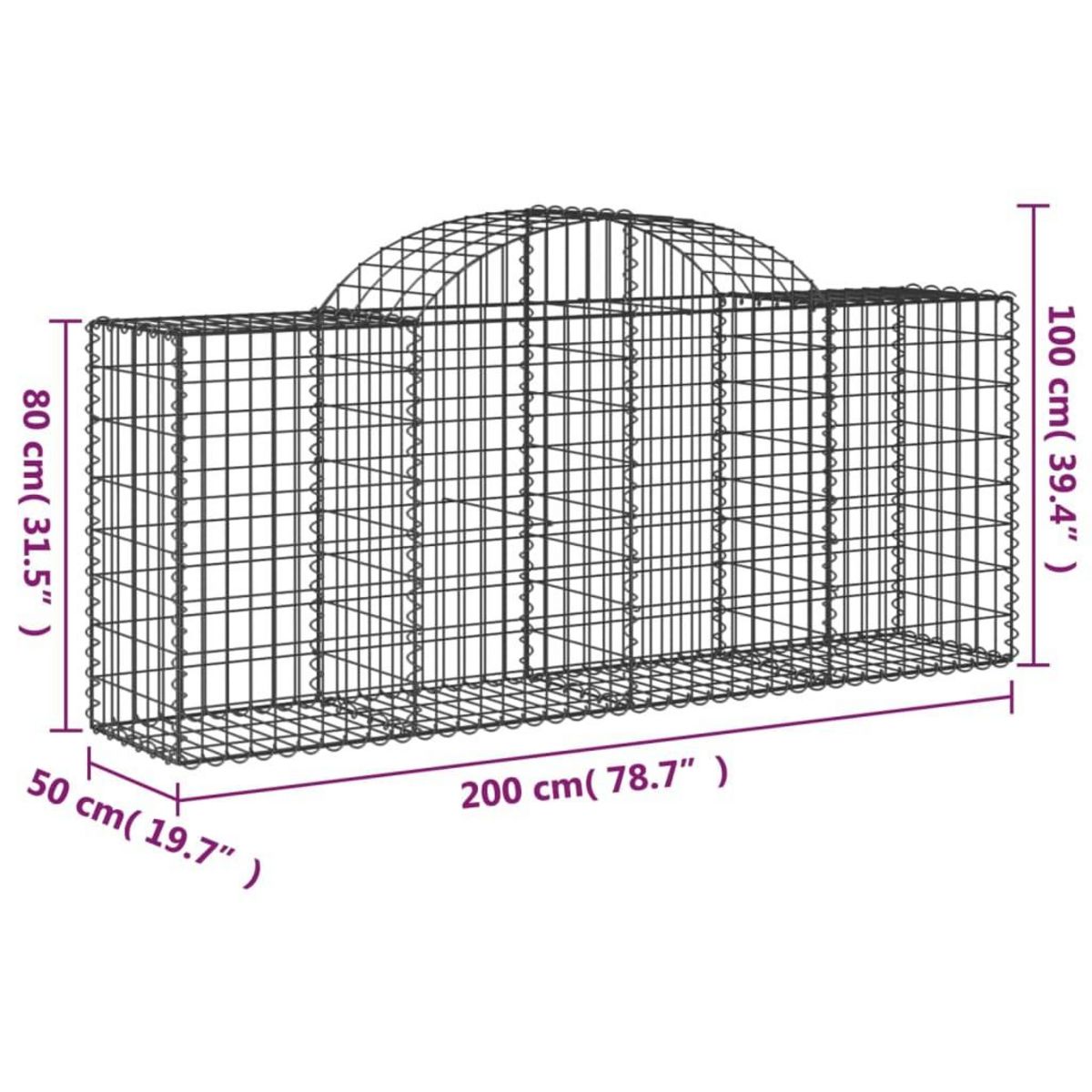 VIDAXL Paniers a gabions arques 4 pcs 200x50x80/100 cm Fer galvanise