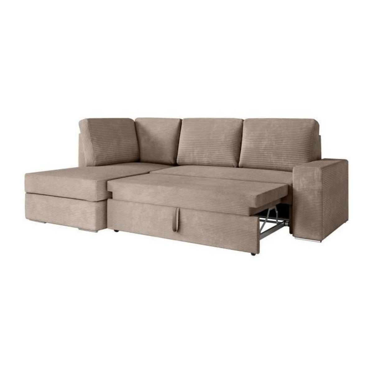 LOUNGITUDE Canapé d'angle gauche convertible ARTEMIS 4 places - Velours côtelé greige - L246 x P174 x H96 cm