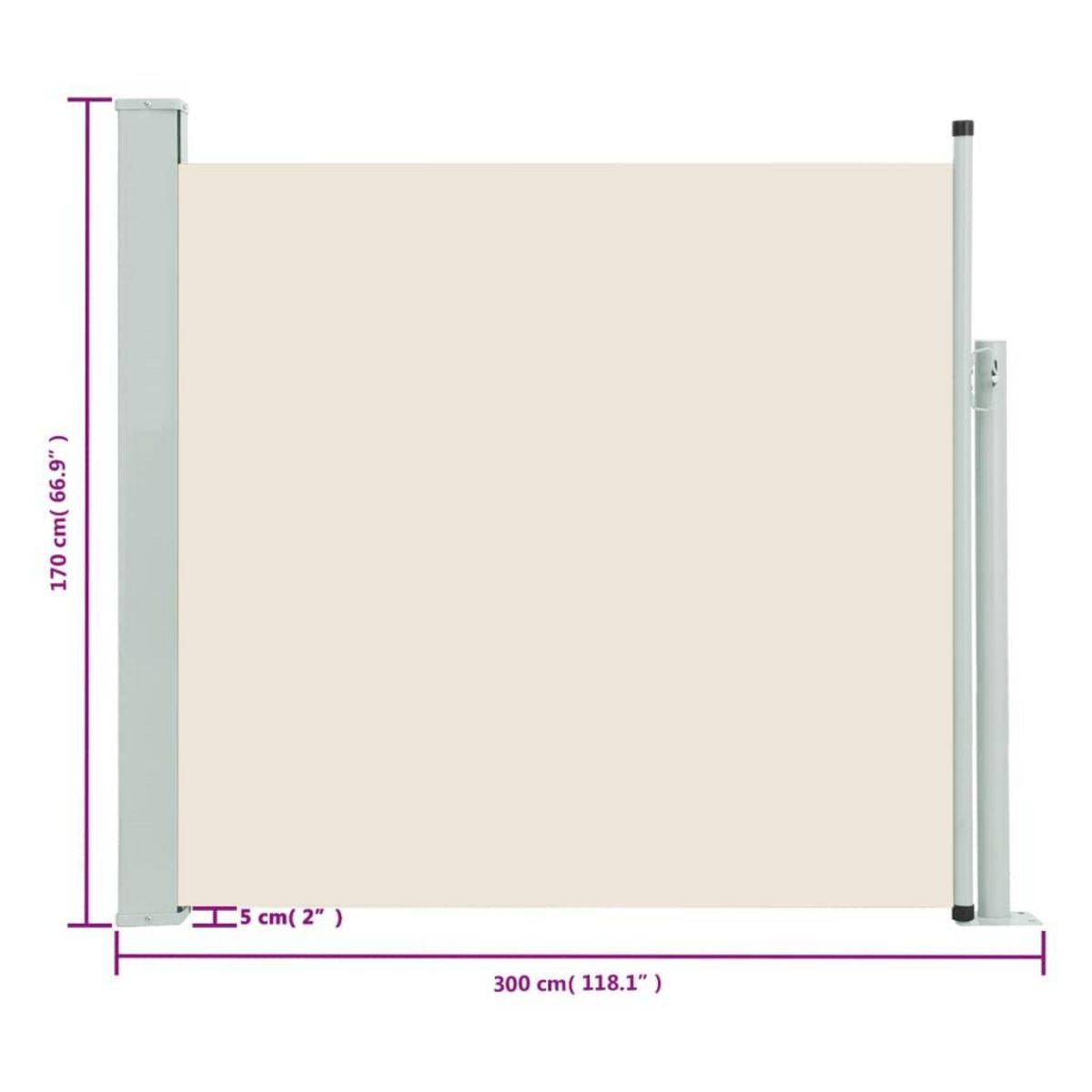 VIDAXL Auvent lateral retractable de patio 170x300 cm Creme