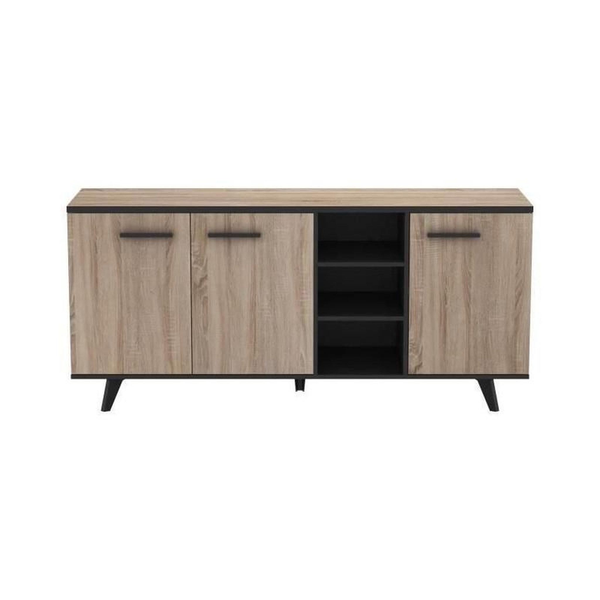 Voir la diapositive 5 : Demeyere Ensemble meuble TV table basse buffet WAYNE - Mélaminé - Style scandinave - Chene brossé et noir