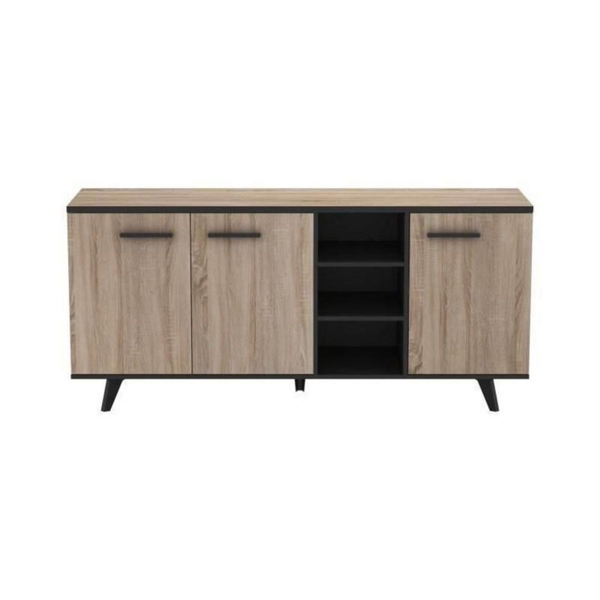 Demeyere Ensemble meuble TV table basse buffet WAYNE - Mélaminé - Style scandinave - Chene brossé et noir