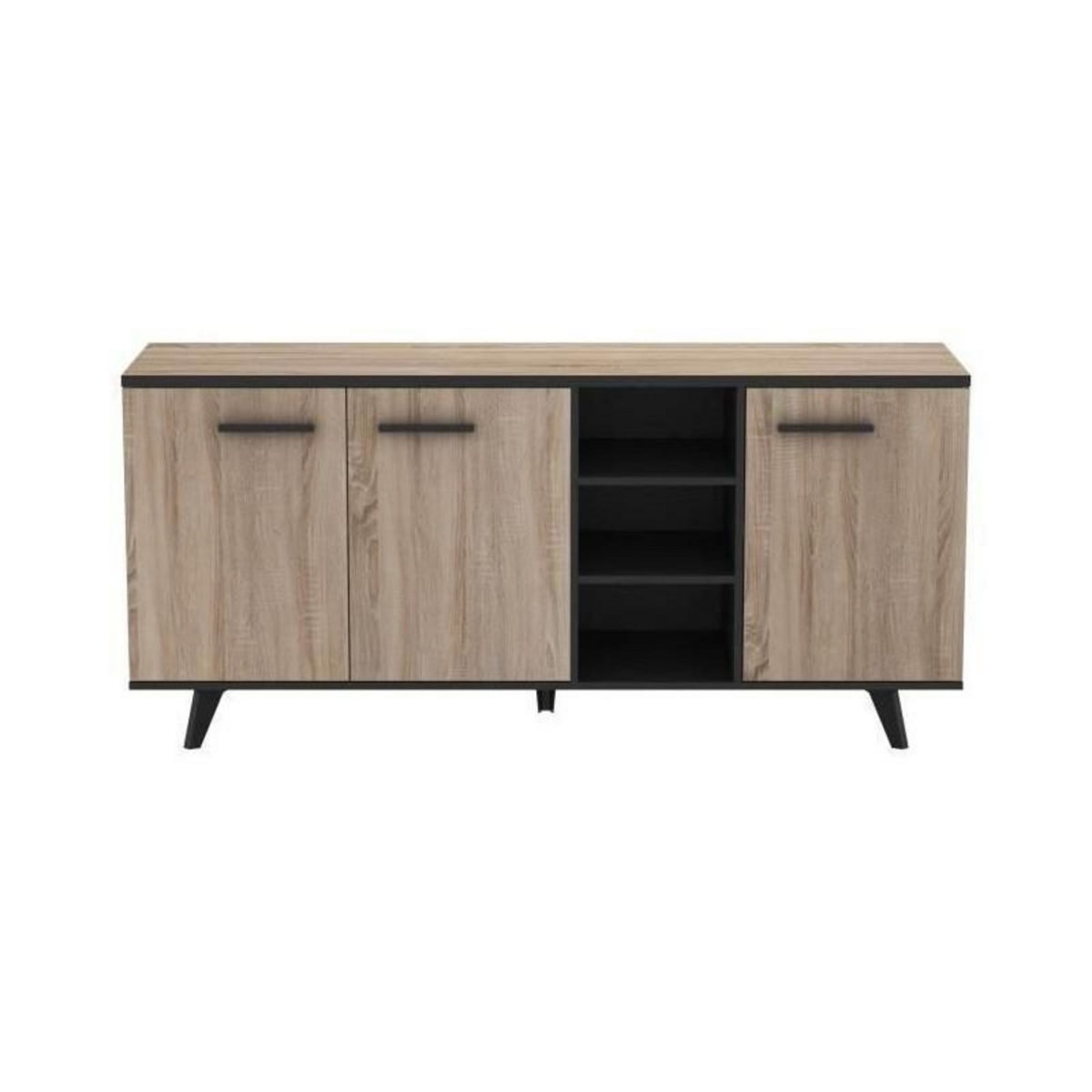 Demeyere Ensemble meuble TV table basse buffet WAYNE - Mélaminé - Style scandinave - Chene brossé et noir