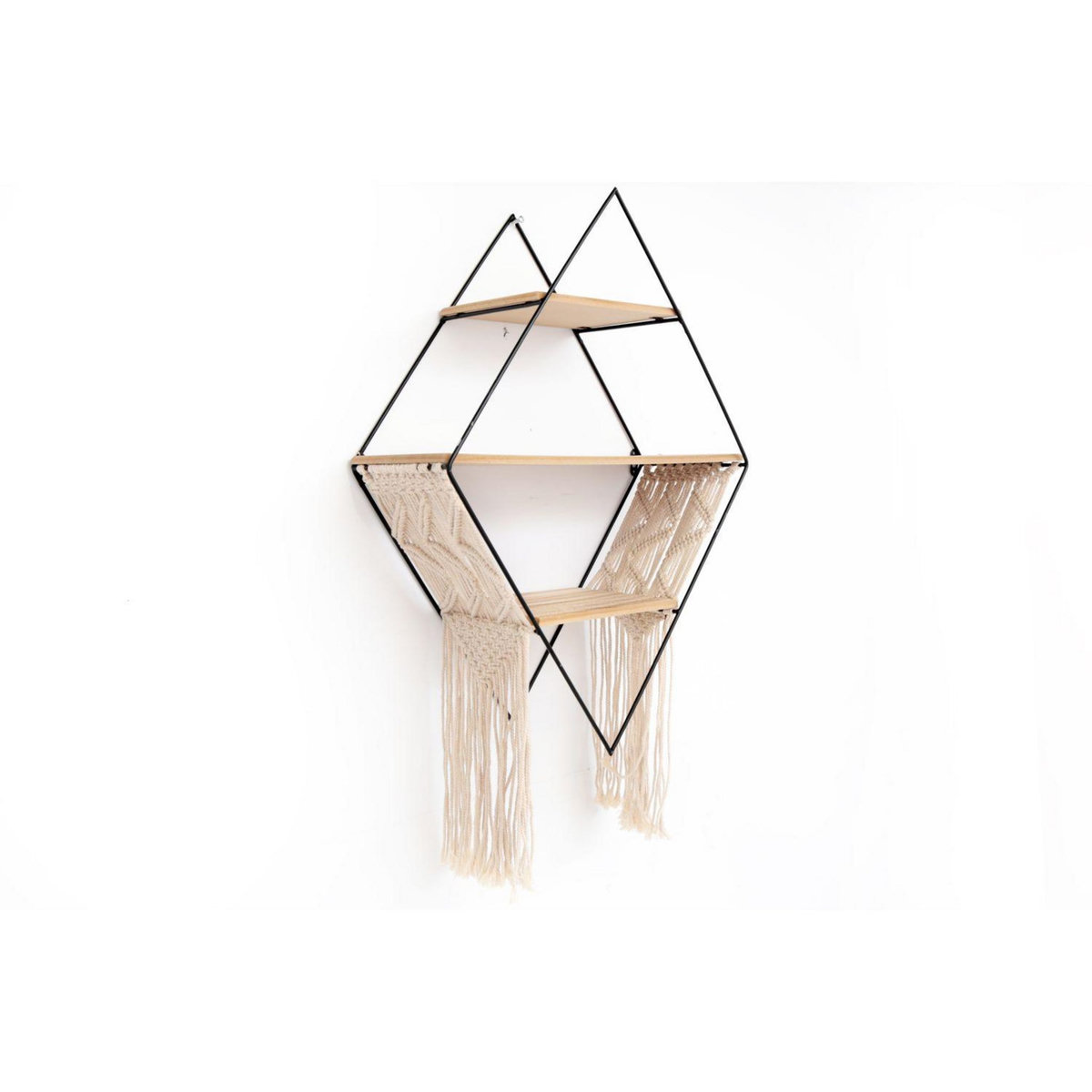 HEART OF THE HOME Etagère murale ethnique Macramé - L. 45 x l. 65 cm - Noir