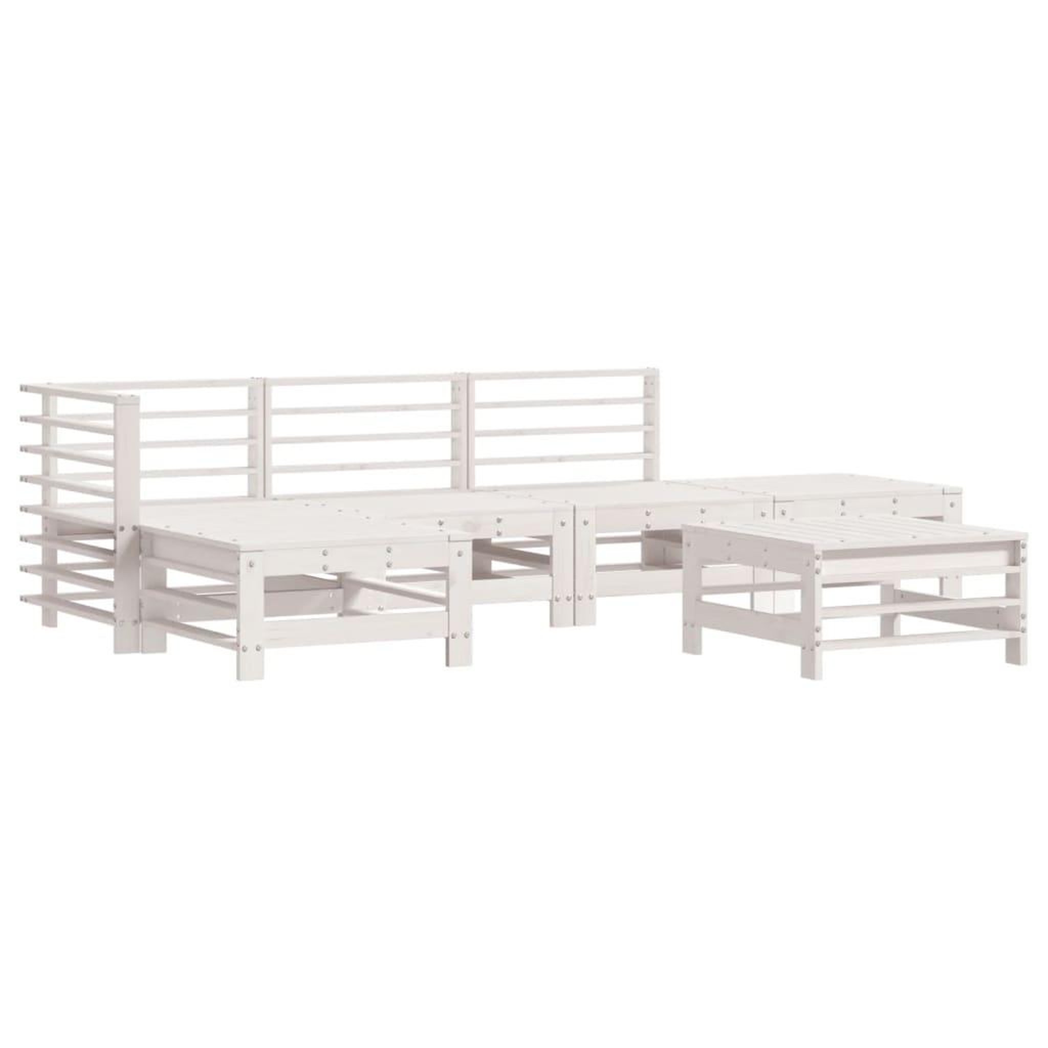 Voir la diapositive 2 : VIDAXL Salon de jardin 6 pcs Blanc Bois de pin massif
