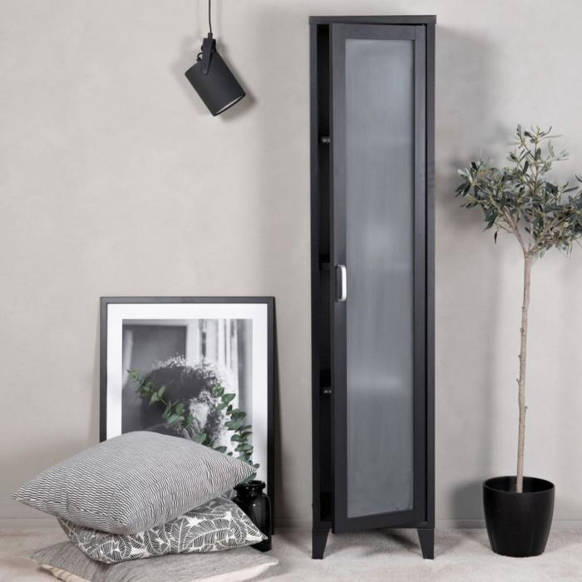 Paris Prix Vitrine Avec Porte Givrée  Acero  150cm Noir