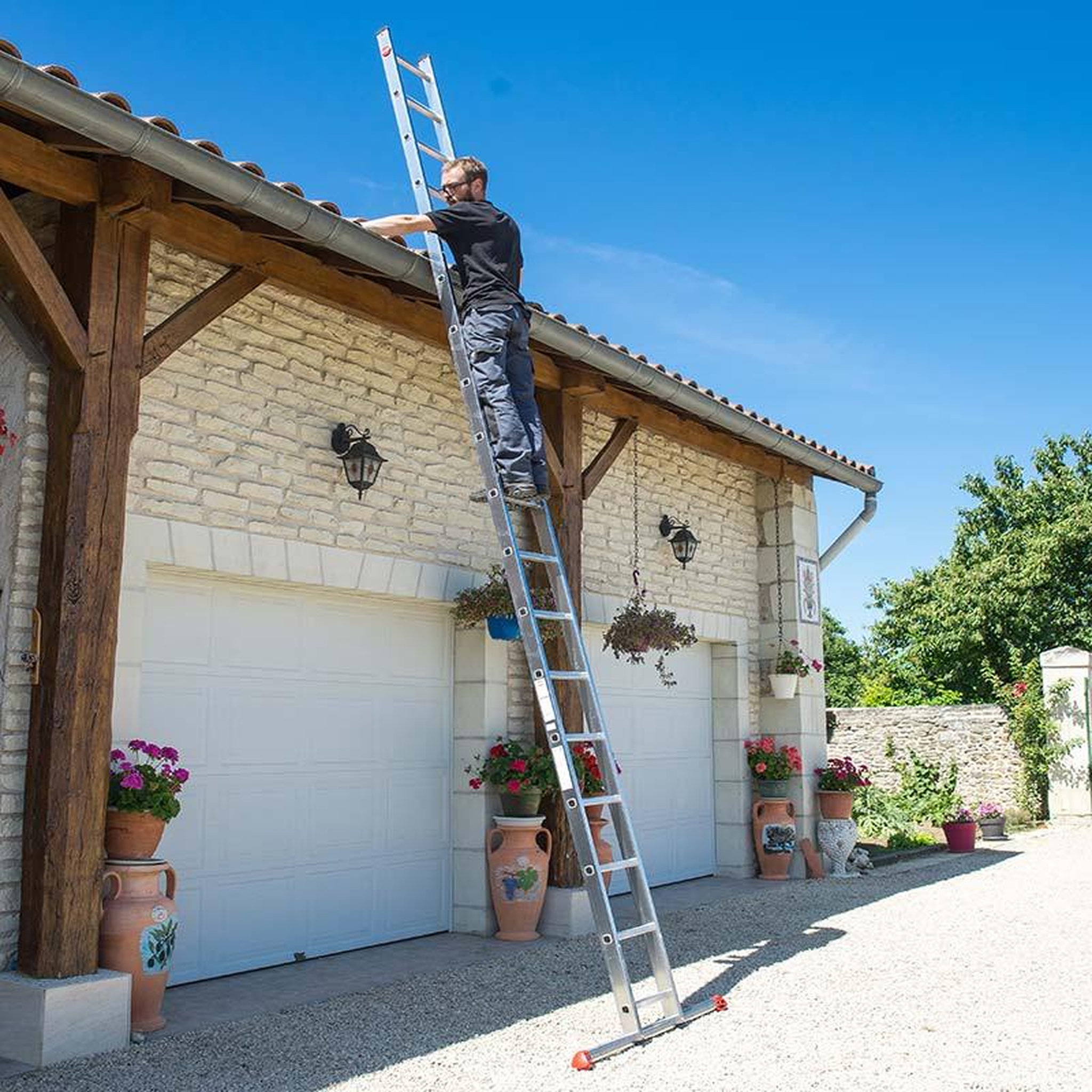 Voir la diapositive 4 : HAILO Echelle simple 18 échelons 5,1m/6m en alu professionnelle Hailo ProfiStep Uno
