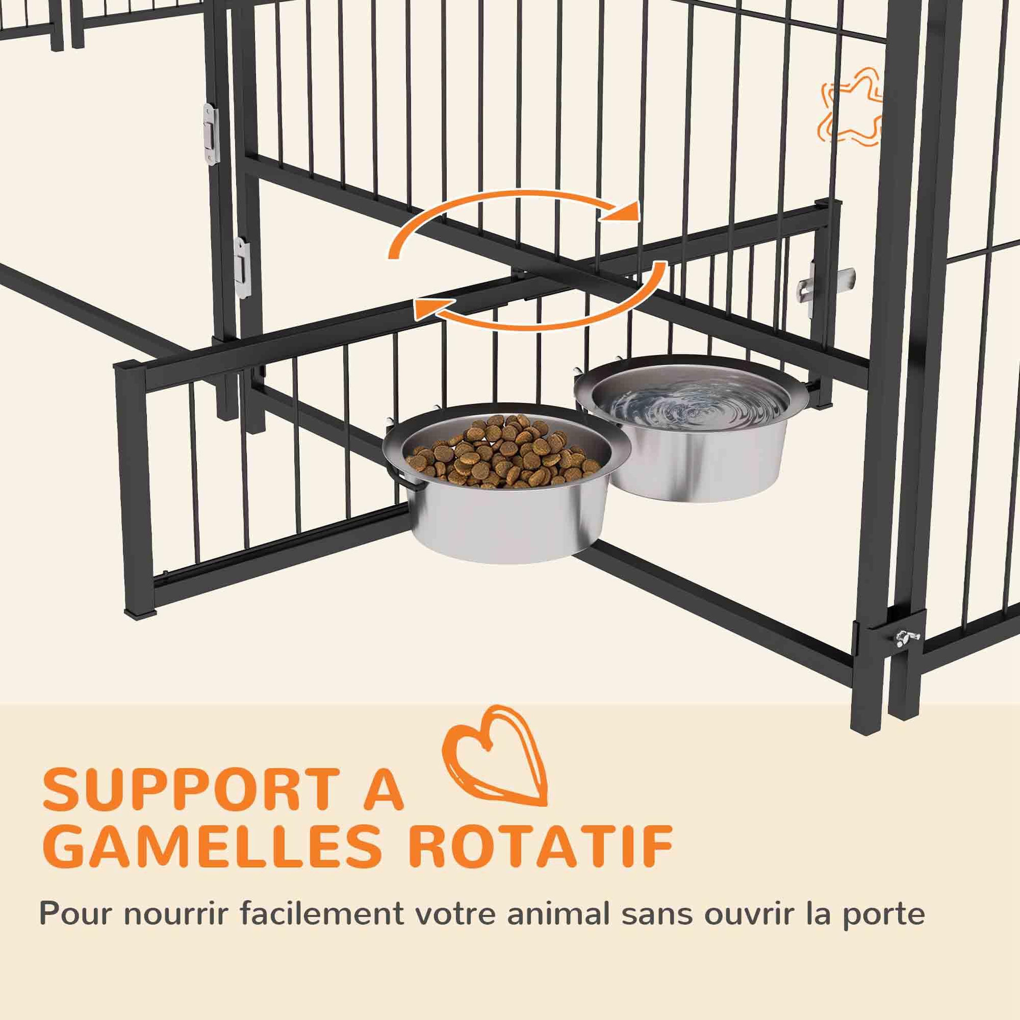 Voir la diapositive 5 : PAWHUT Chenil extérieur couvert pour chien 2 supports gamelles rotatifs porte verouillable acier noir