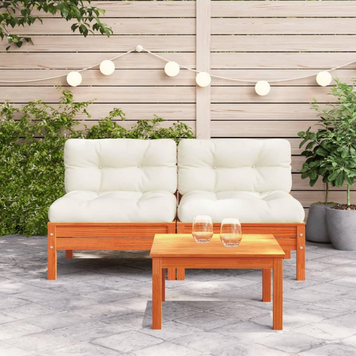 VIDAXL Canape de jardin sans accoudoirs coussins 2 pcs bois massif pin