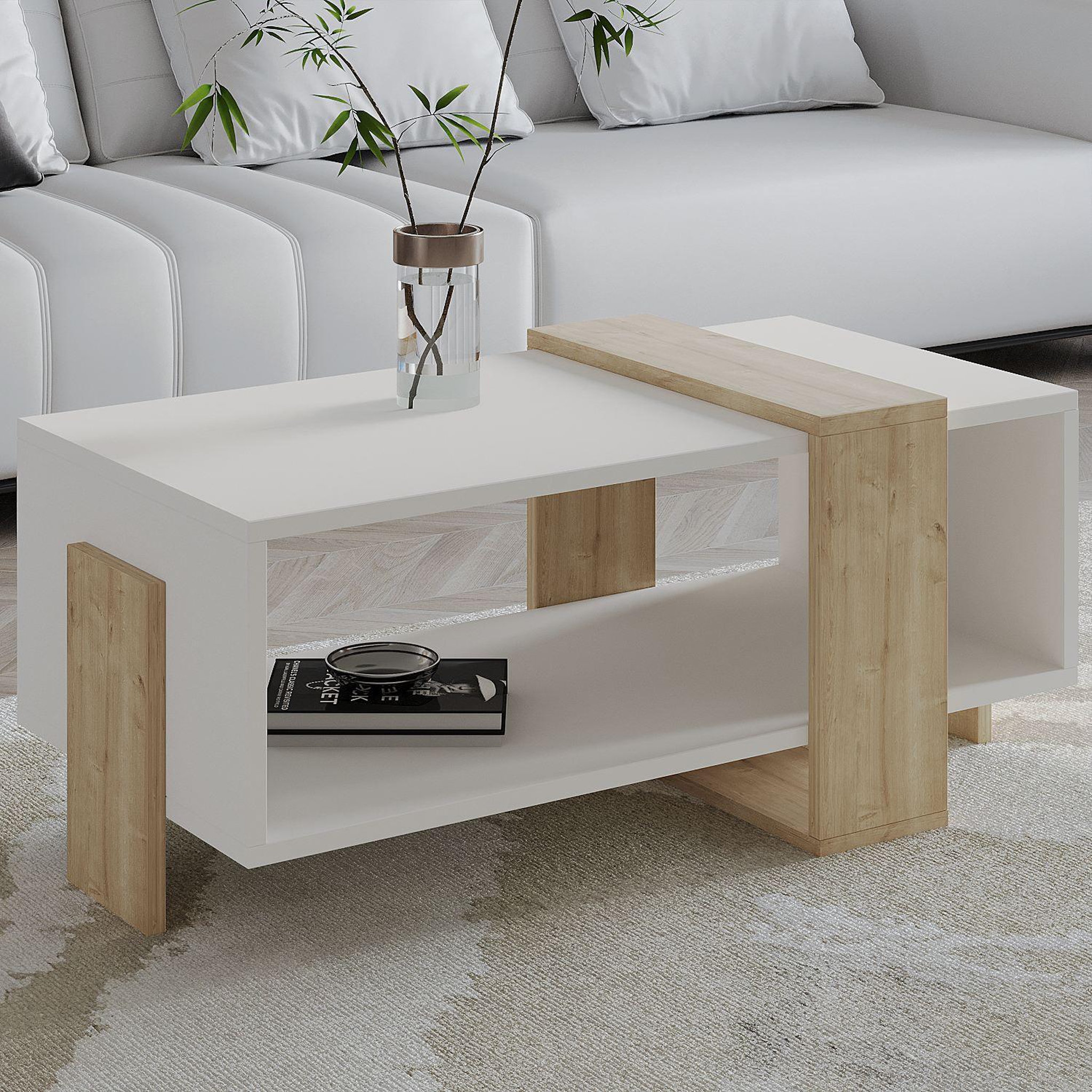 Voir la diapositive 2 : Habitat et Jardin Table basse en bois  meleni  - 90 x 49 x 40 cm - blanc