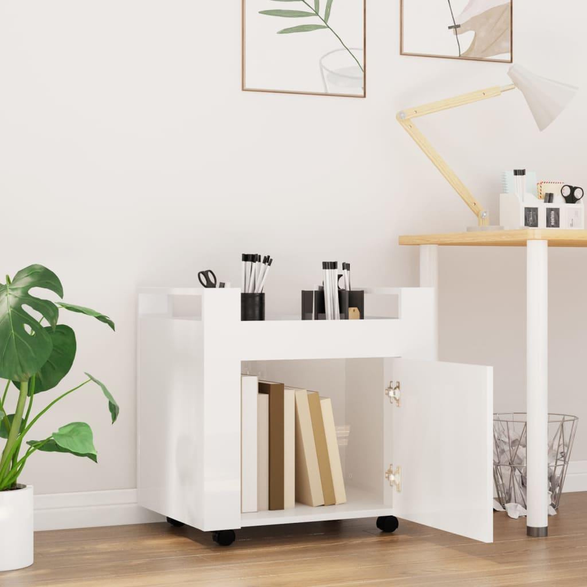 Voir la diapositive 3 : VIDAXL Chariot de bureau Blanc brillant 60x45x60 cm Bois d'ingenierie