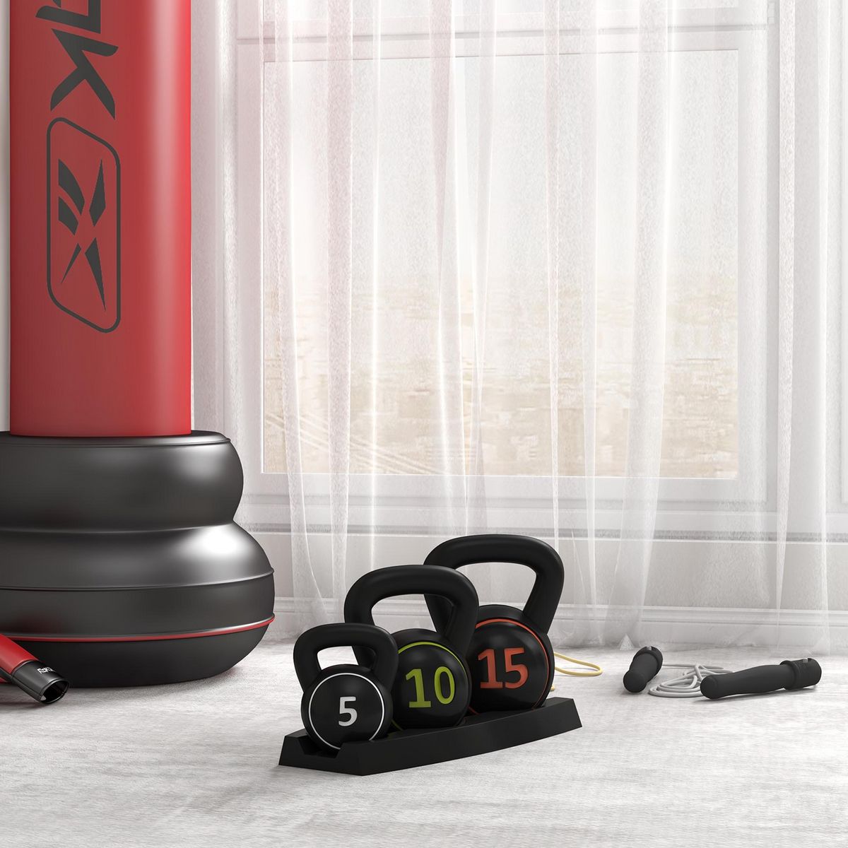 HOMCOM Lot de 3 kettlebells 2,2/4,5/6,8 Kg - prise ergonomique - entraînement musculaire & haltérophilie - PVC noir