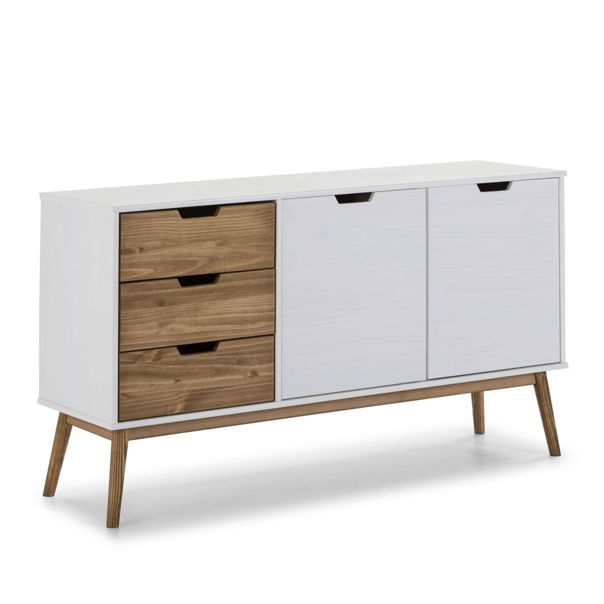 VS VENTA-STOCK Buffet Commode Java 3 tiroir y 2 Porte Blanc, glissières métalliques, Longueur 140 cm