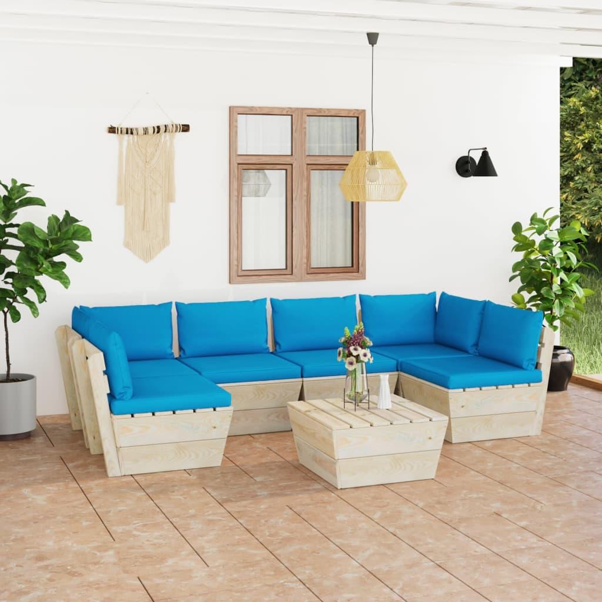 Voir la diapositive 1 : VIDAXL Salon de jardin palette 7 pcs avec coussins bois d'epicea