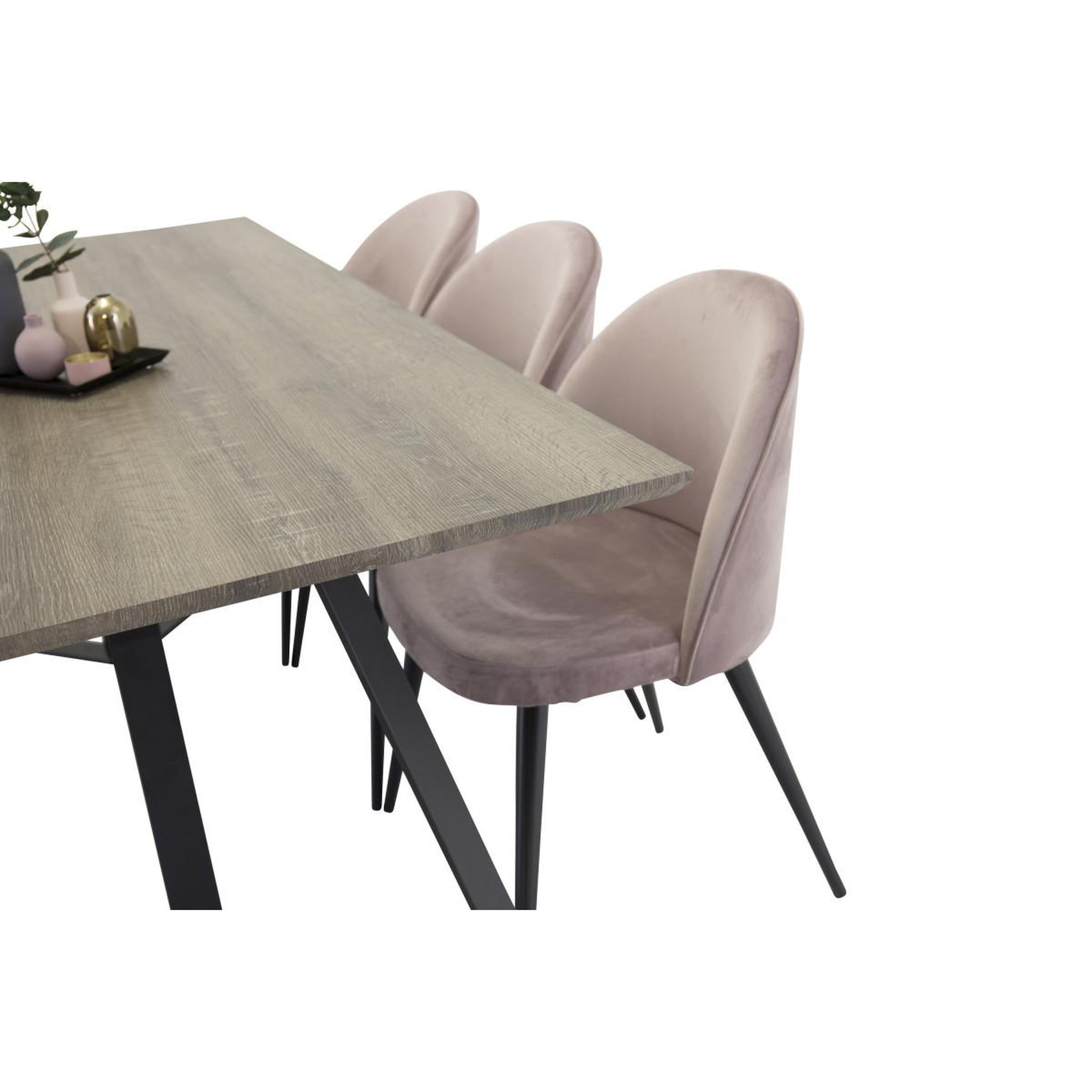 Voir la diapositive 2 : Paris Prix Ensemble table à manger & 6 chaises  marina & velvet  180cm naturel & vieux rose