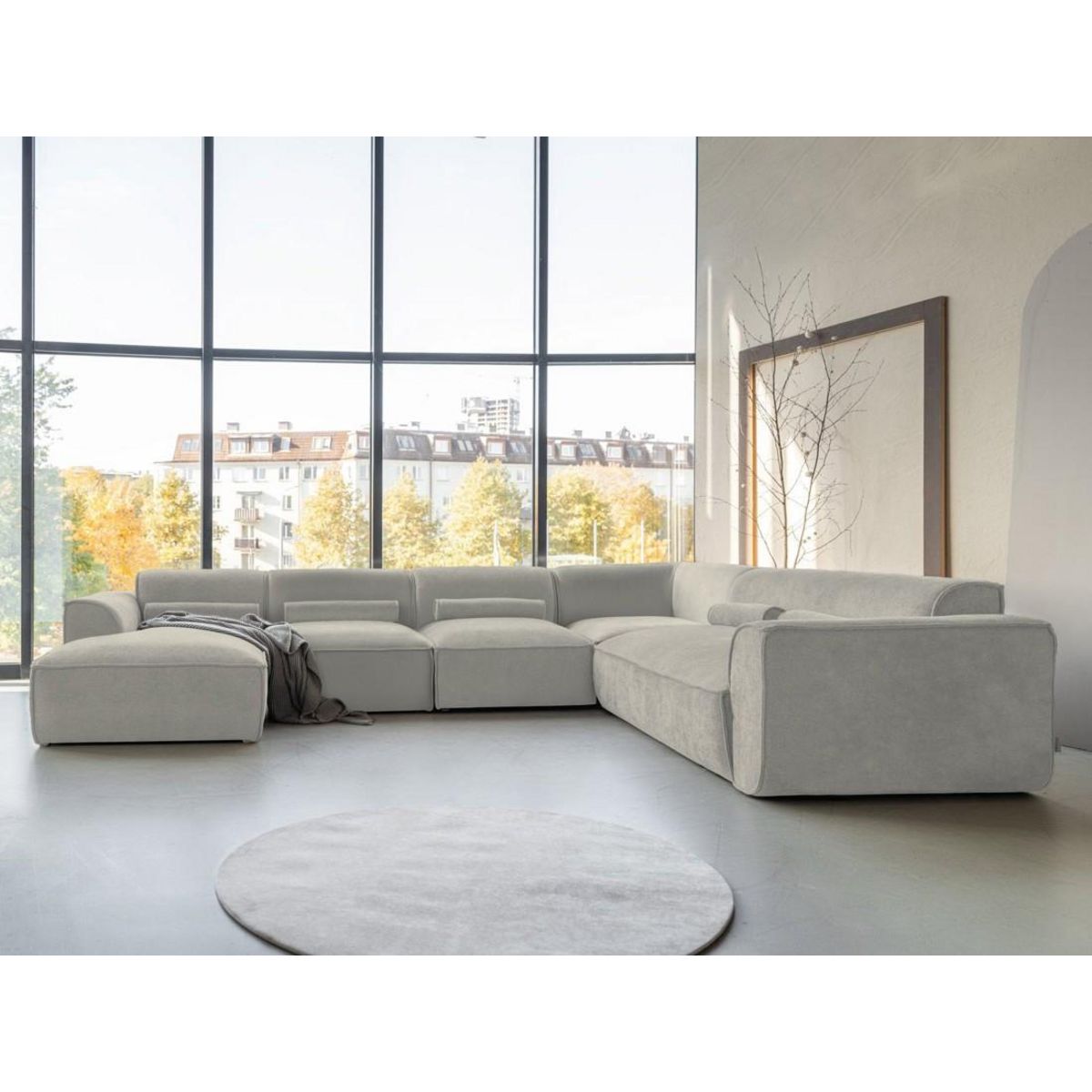 BEST MOBILIER Felix - canapé modulable panoramique d'angle droit 7 places en tissu texturé