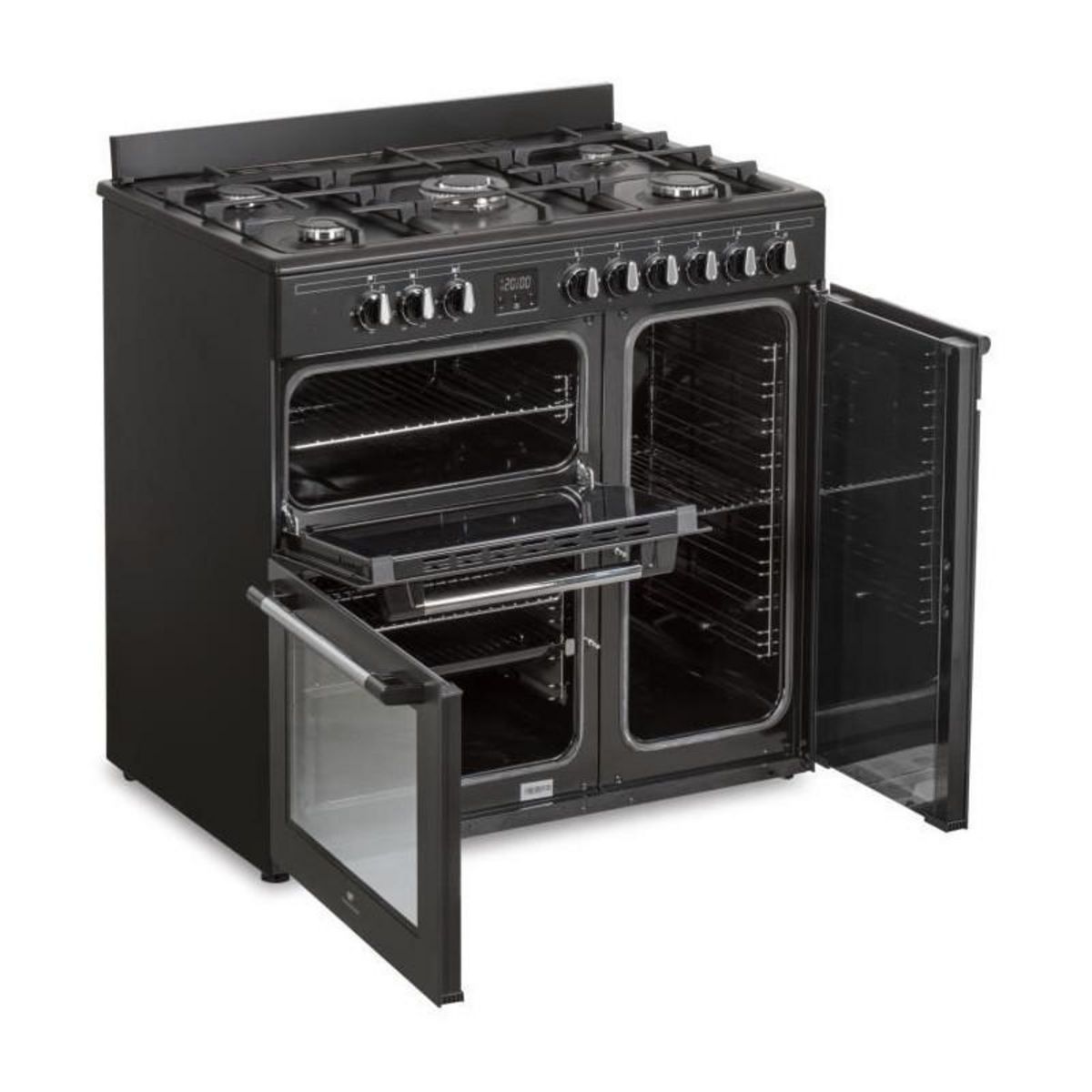 CONTINENTAL EDISON Cuisiniere piano gaz 3 fours electriques CONTINENTAL EDISON CECP903FB - 5 feux - Noir - Largeur 90 cm