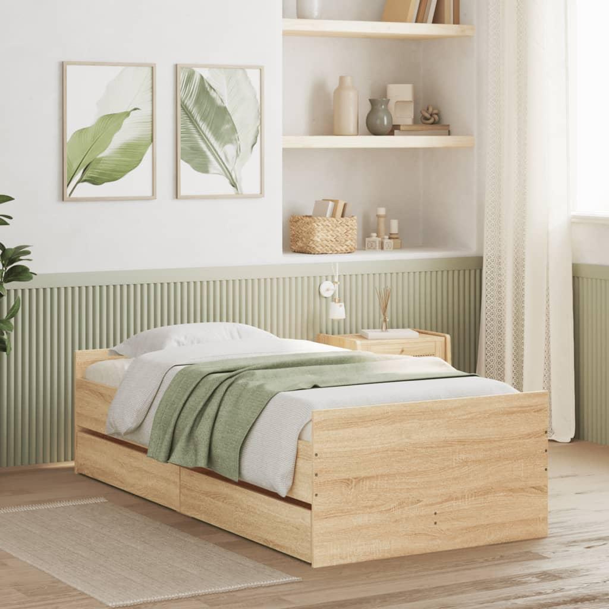 VIDAXL Cadre de lit avec tiroirs sans matelas chene sonoma 90x200 cm
