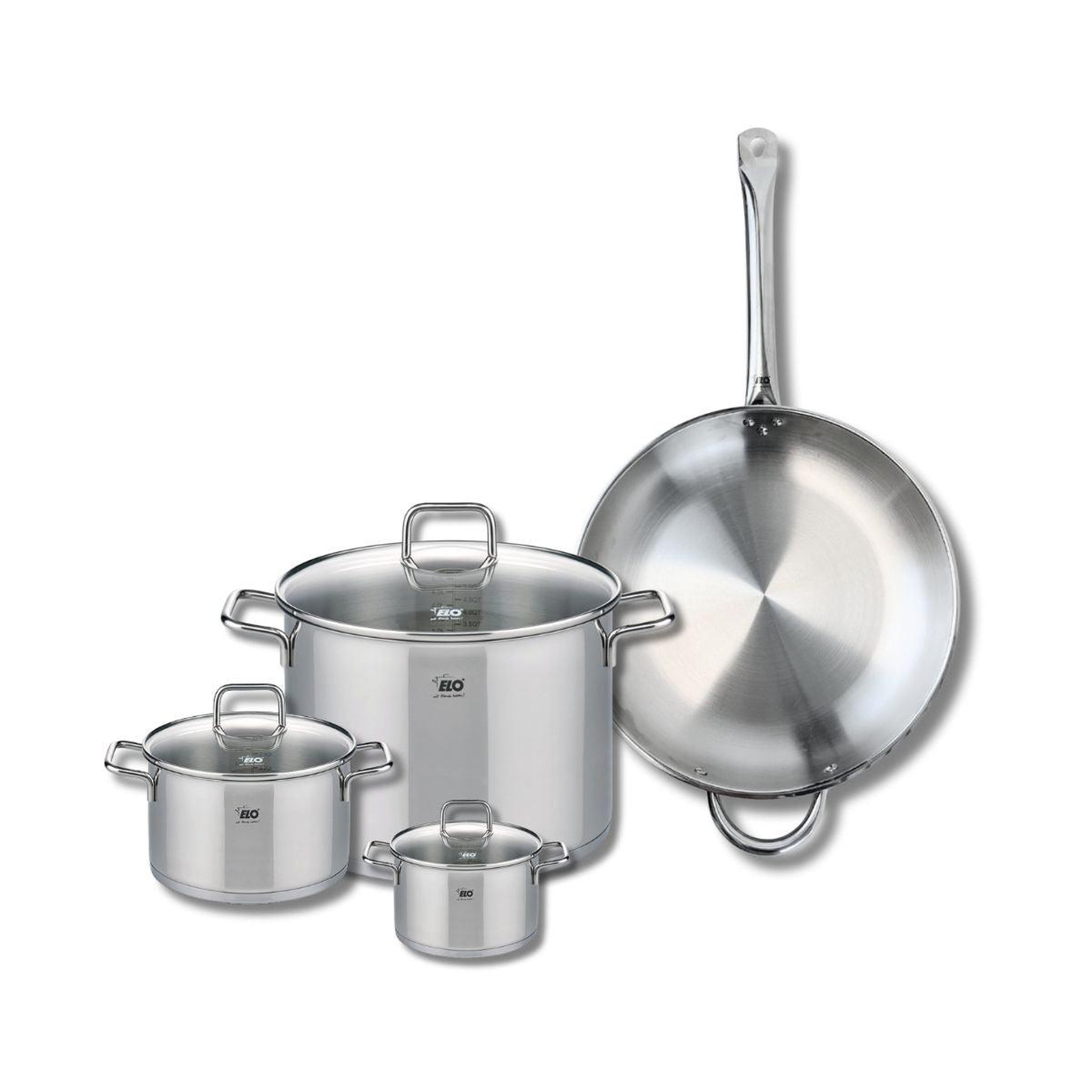 ELO Set de 1 poêle de cuisson 32 cm et 3 faitouts 12, 16 et 26 cm elo profi citrin