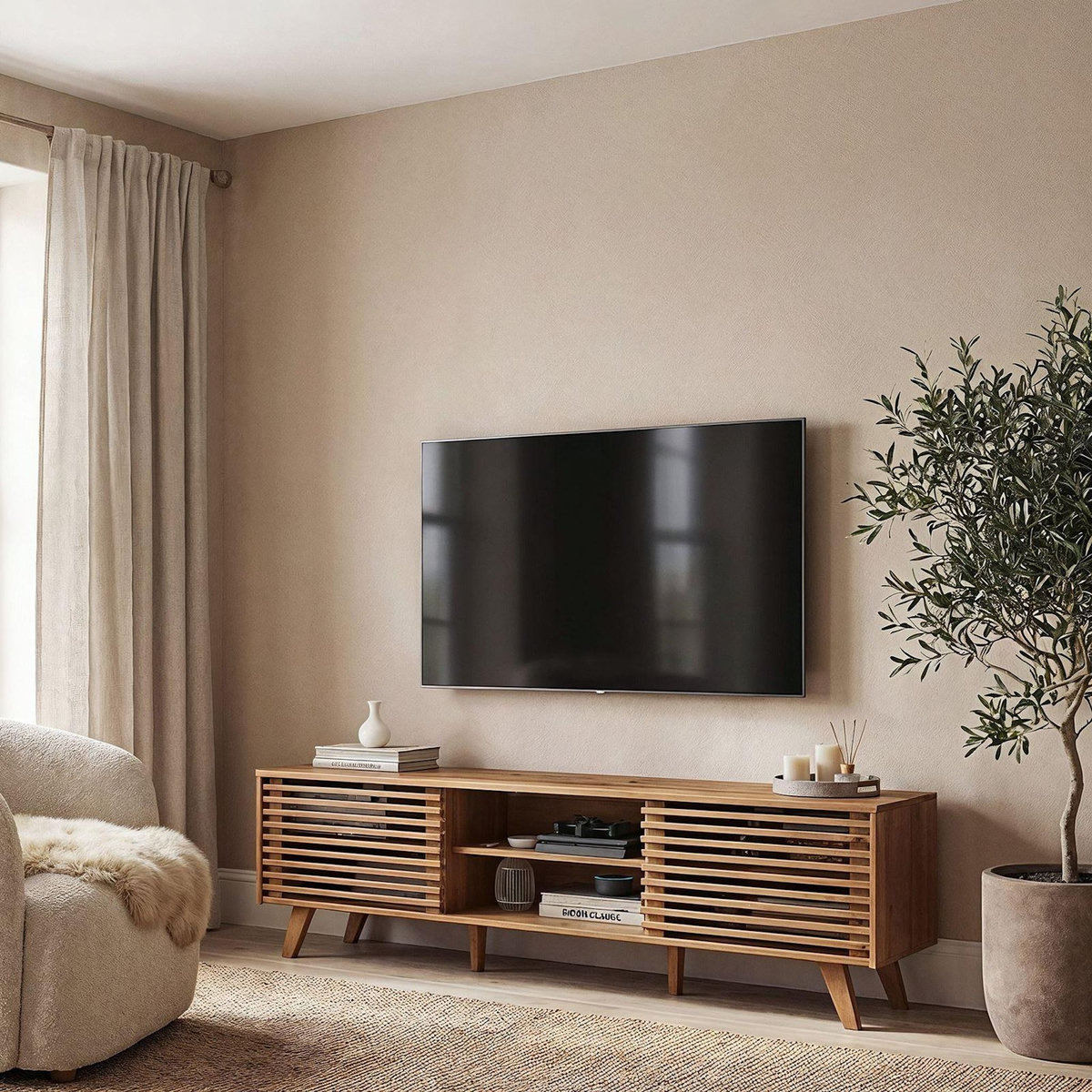 IDIMEX Meuble TV RIAN avec portes coulissantes, en pin massif