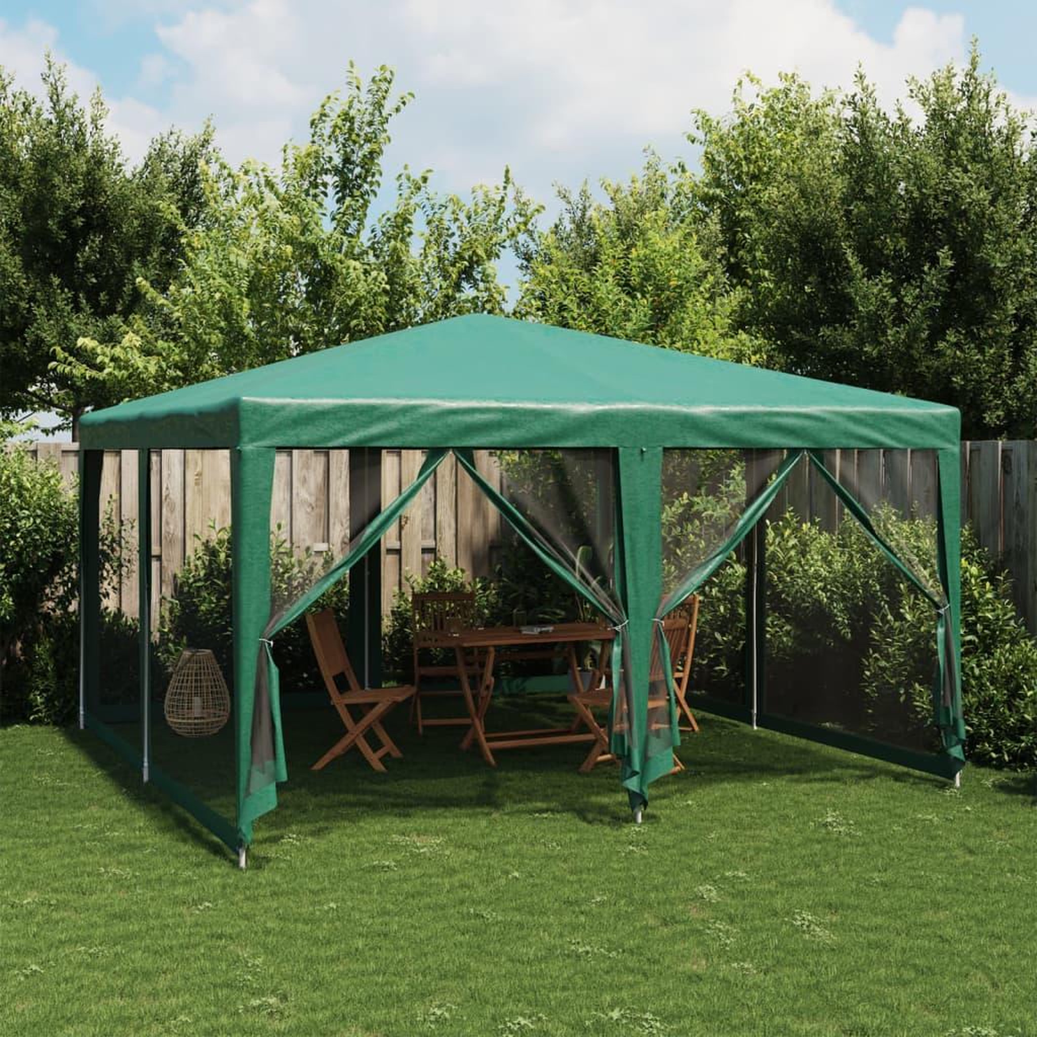 VIDAXL Tente de fete avec 8 parois laterales en maille vert 4x4 m PEHD