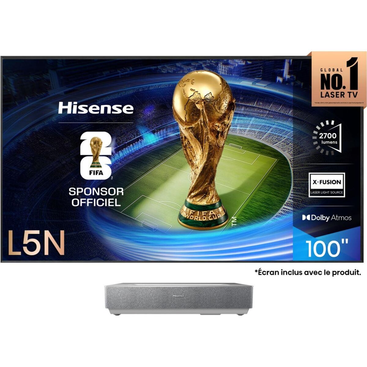 Hisense Vidéoprojecteur home cinéma 100L5ND Laser TV + écran ALR FRESNEL