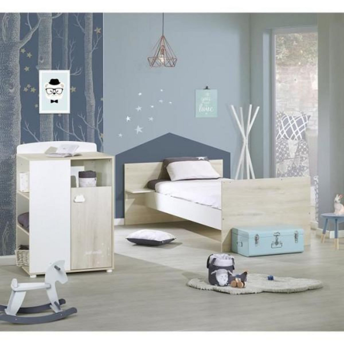 SAUTHON Lit Combiné - 120x60cm - Evolutif en 90x190cm - Babyprice Smile - Hetre