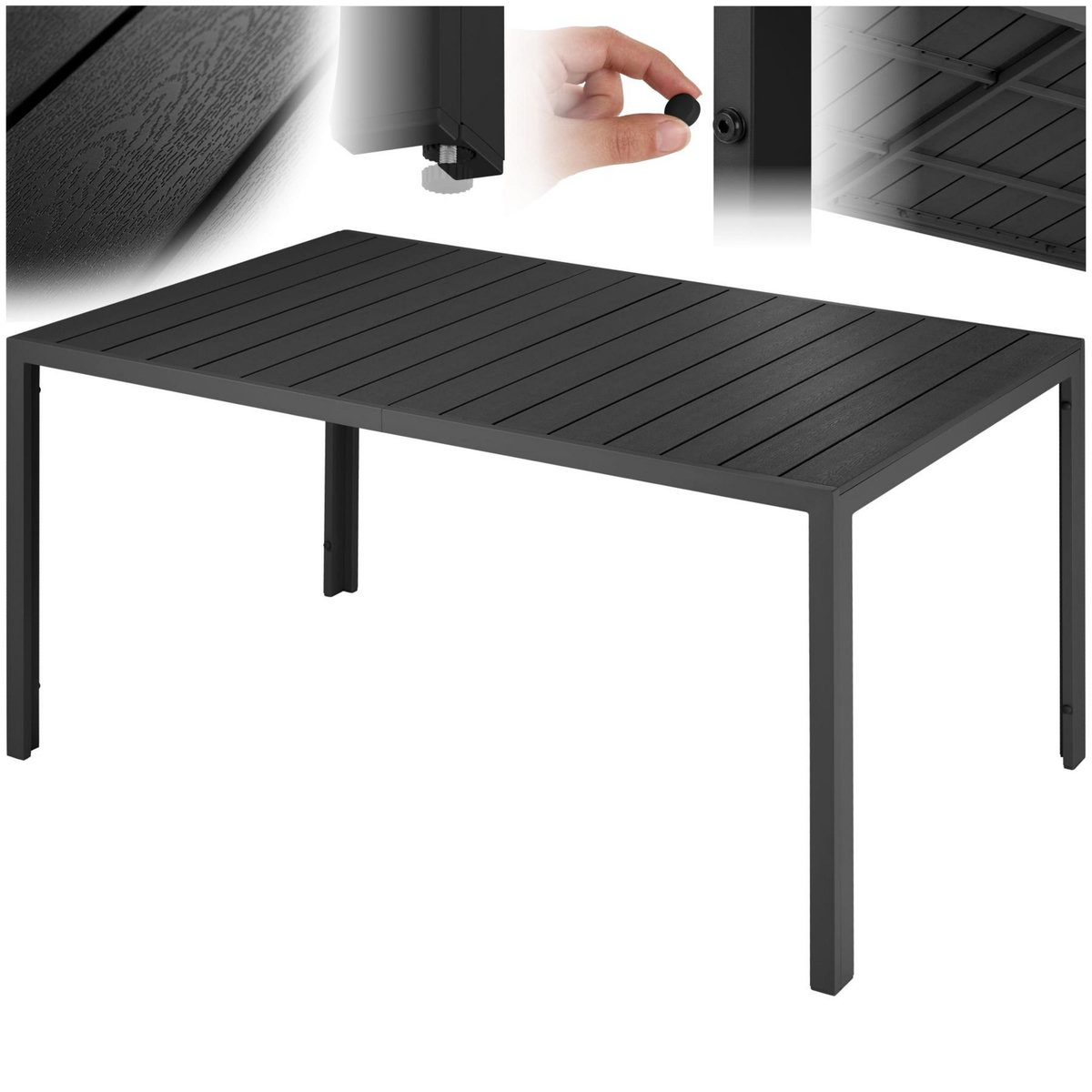tectake Table de jardin en aluminium et plastique noir/noir