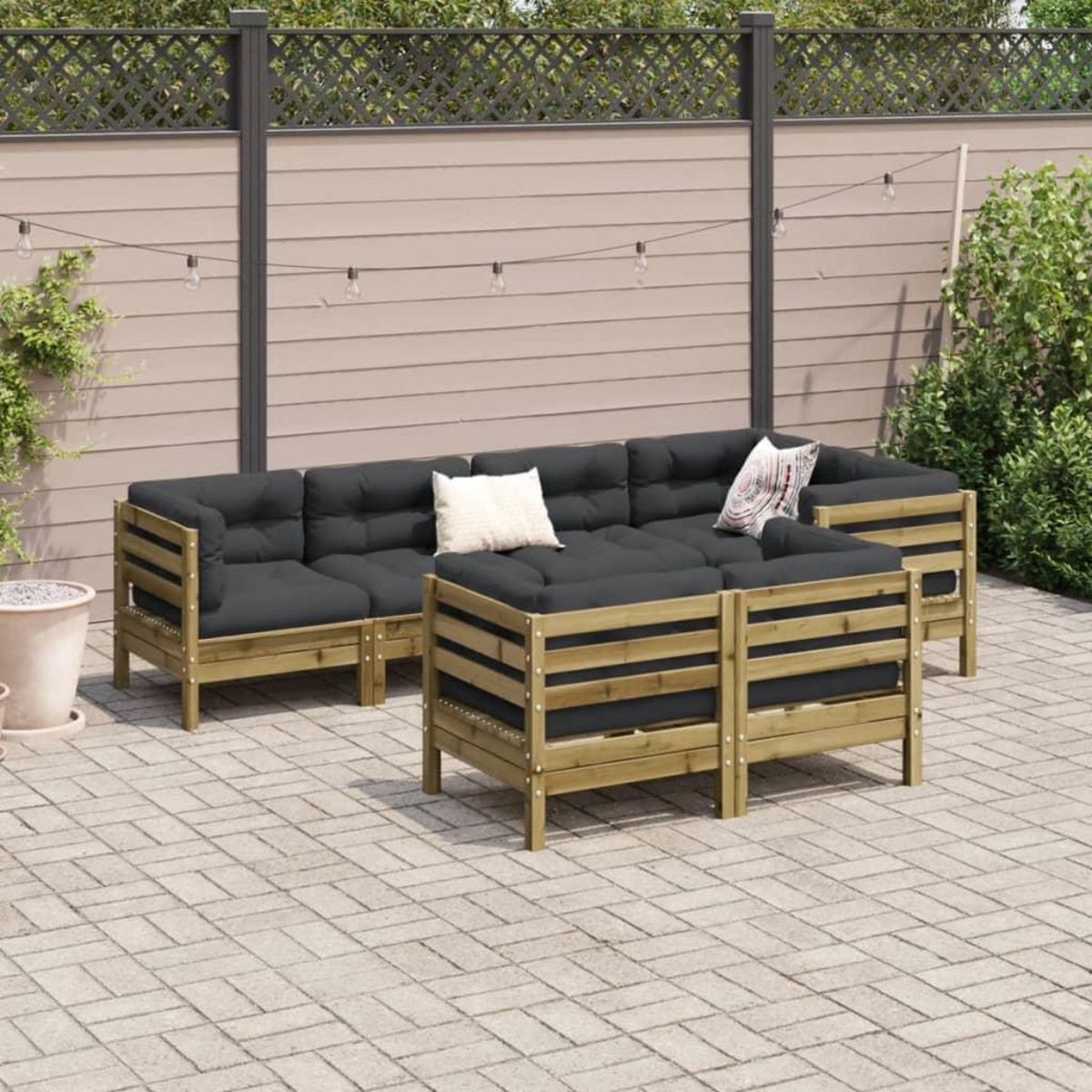 VIDAXL Salon de jardin 7 pcs avec coussins bois de pin impregne