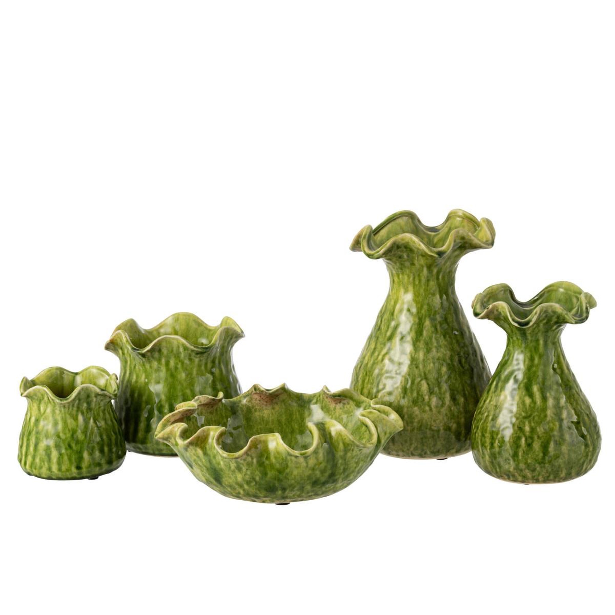 Voir la diapositive 3 : J-LINE Cache-pot déco en argile  roni  20cm vert