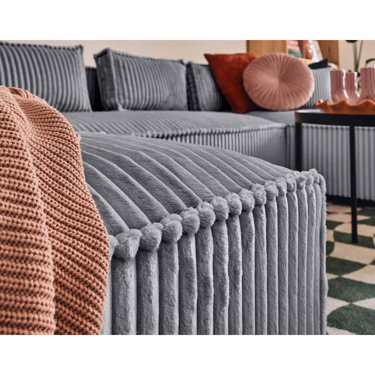 LISA DESIGN Stella - canapé panoramique en u - 7 places - en velours côtelé grosses côtes