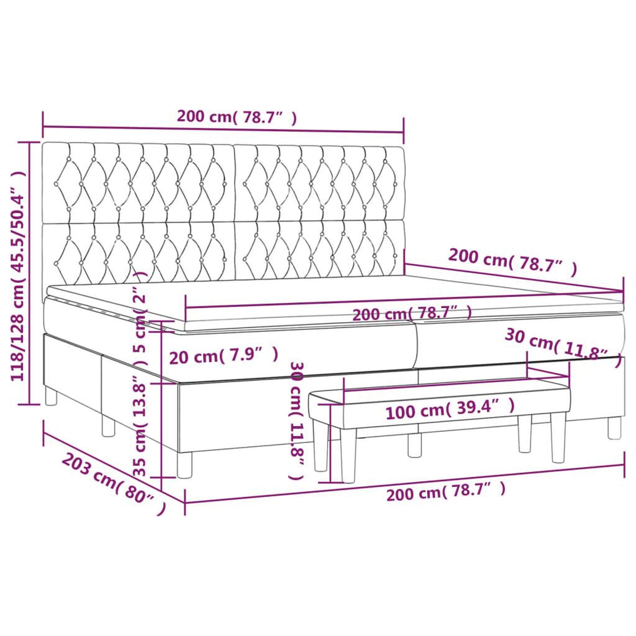 Voir la diapositive 6 : VIDAXL Sommier a lattes de lit avec matelas Gris clair 200x200cm Tissu
