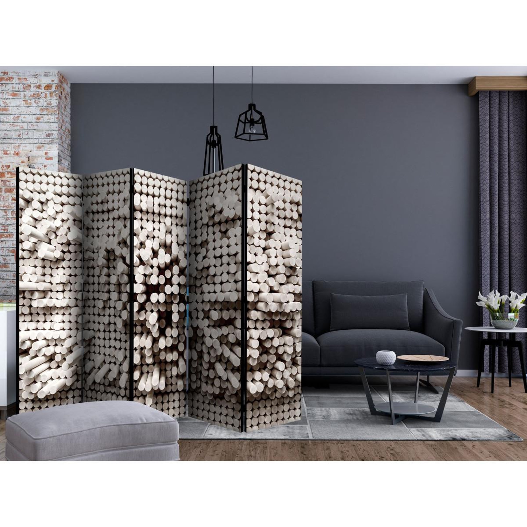 Voir la diapositive 2 : Paris Prix Paravent 5 volets  white fortress  172x225cm