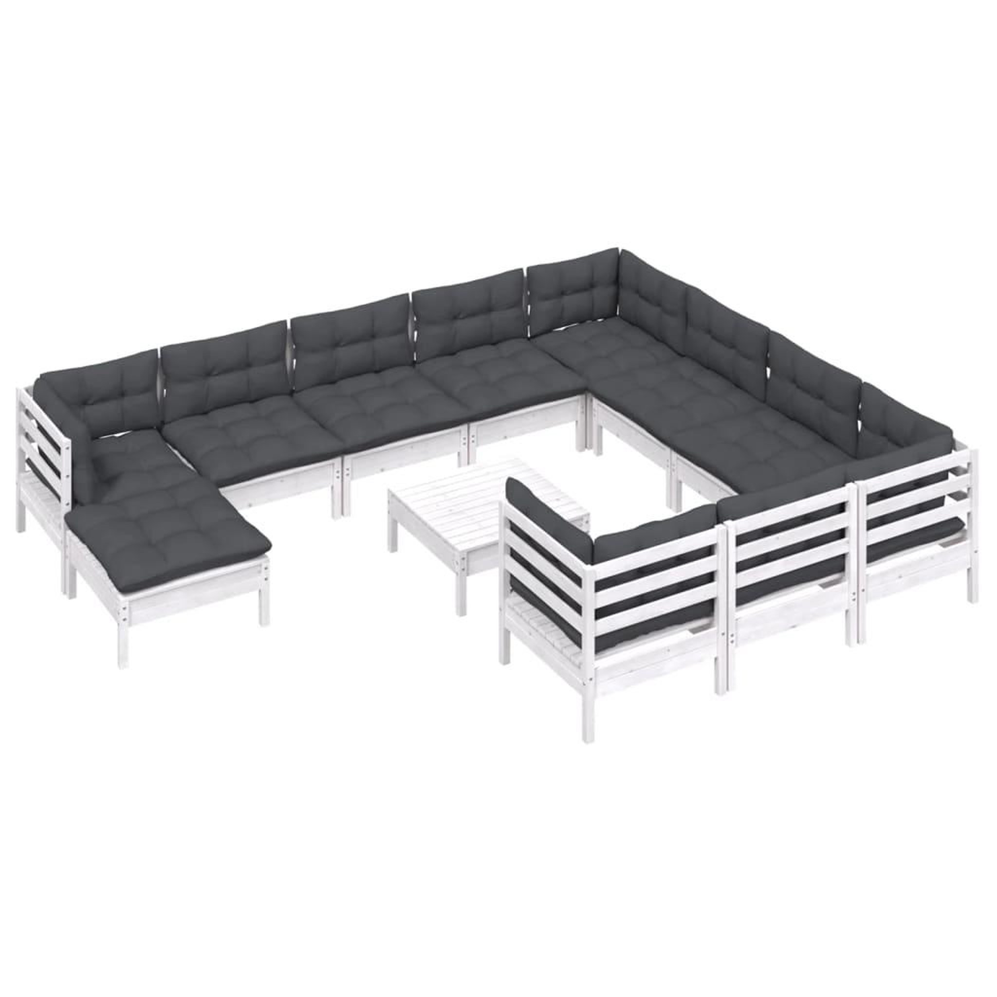 Voir la diapositive 3 : VIDAXL Salon de jardin 12 pcs avec coussins blanc bois de pin