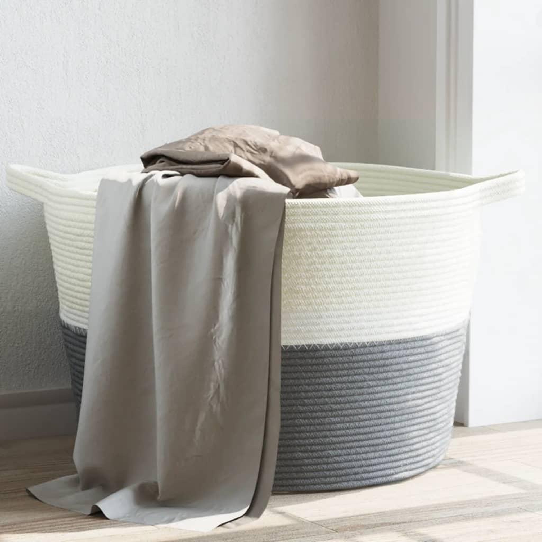 VIDAXL Panier a linge gris et blanc Ø60x36 cm coton