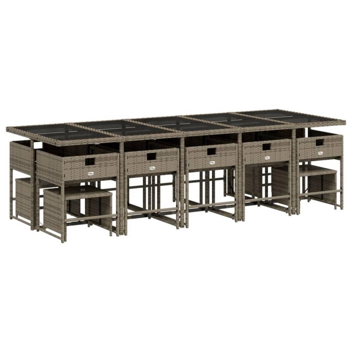 VIDAXL Ensemble a manger de jardin 15 pcs coussins gris resine tressee