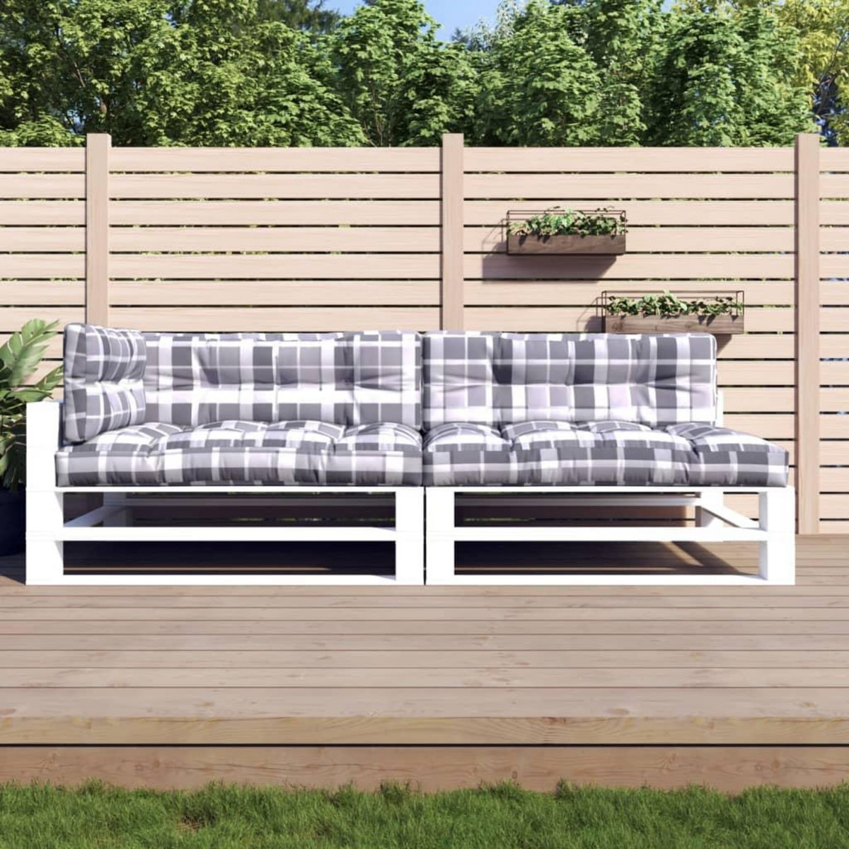 VIDAXL Coussins de palette lot de 5 motif a carreaux gris tissu