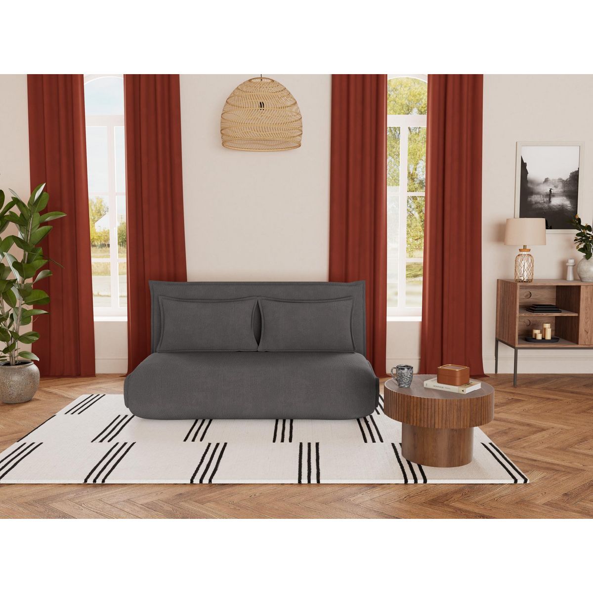 BEST MOBILIER Candice - banquette 2 places convertible clic-clac en velours côtelé