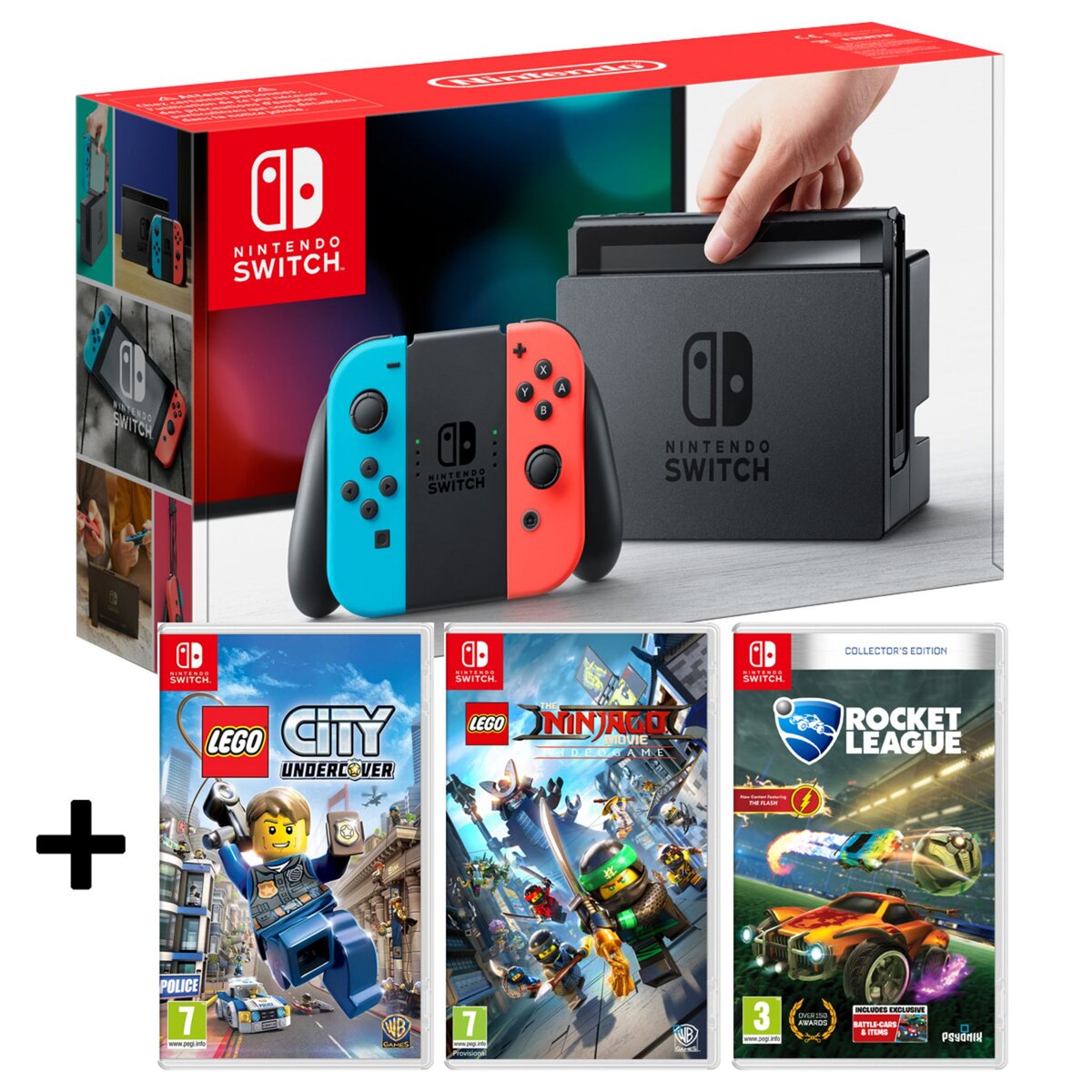 Console Nintendo Switch Néon + Lego City Undercover + Lego Ninjago + Rocket League Edition Collector