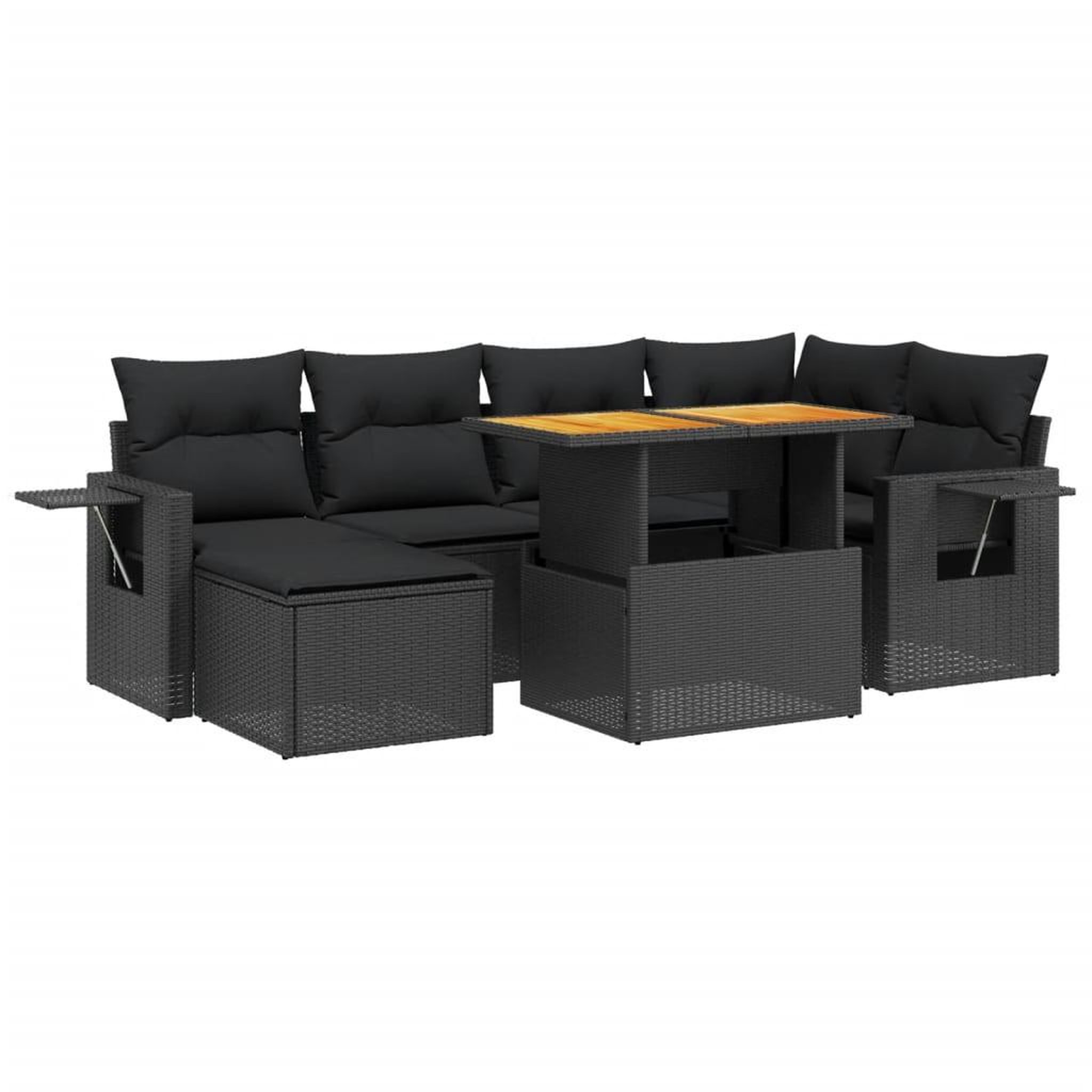 Voir la diapositive 2 : VIDAXL Salon de jardin 7 pcs avec coussins noir resine tressee
