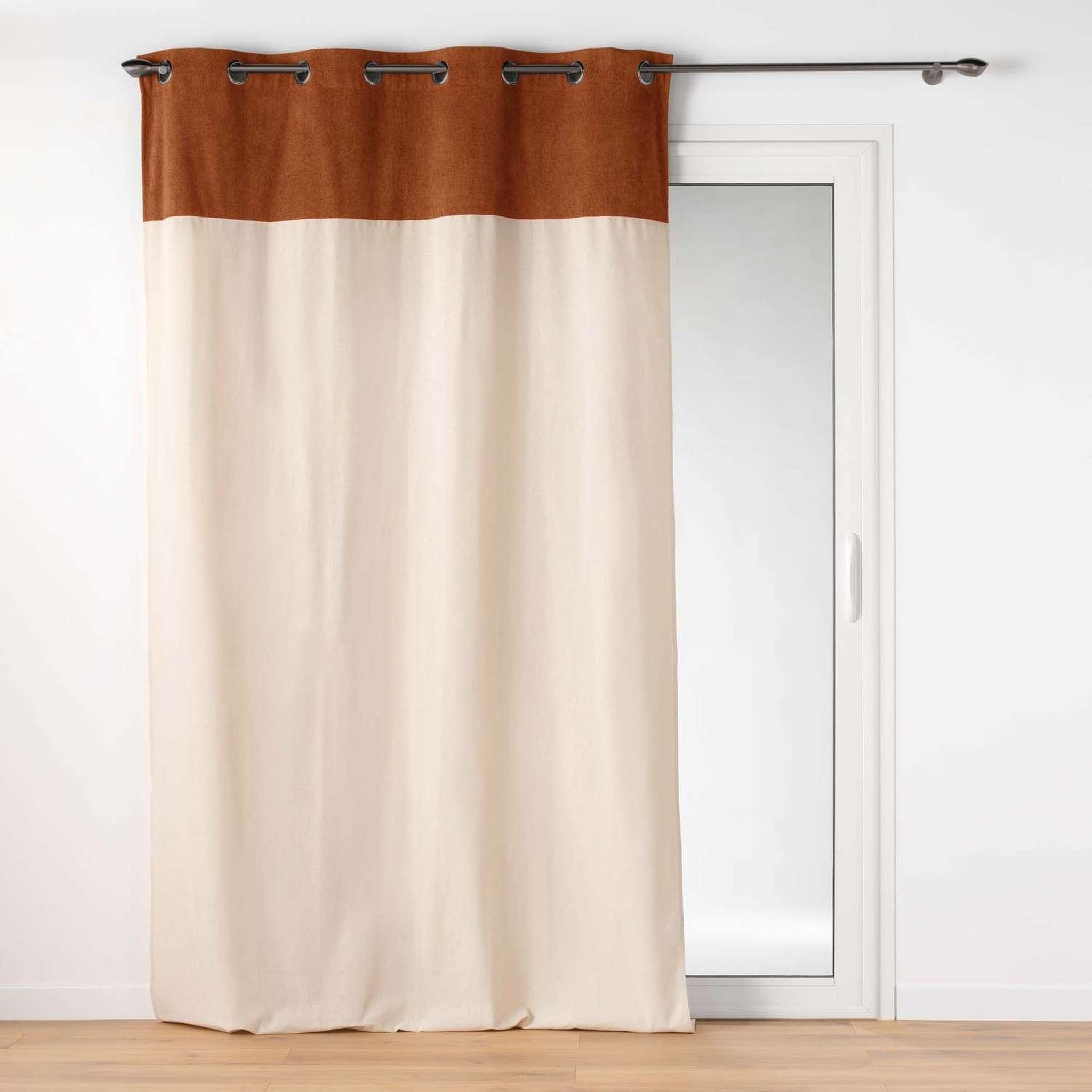 Voir la diapositive 3 : Douceur d'Intérieur Rideau à œillets howey - polycoton et top bouclette unie - 140 x 240 cm - ecru et camel
