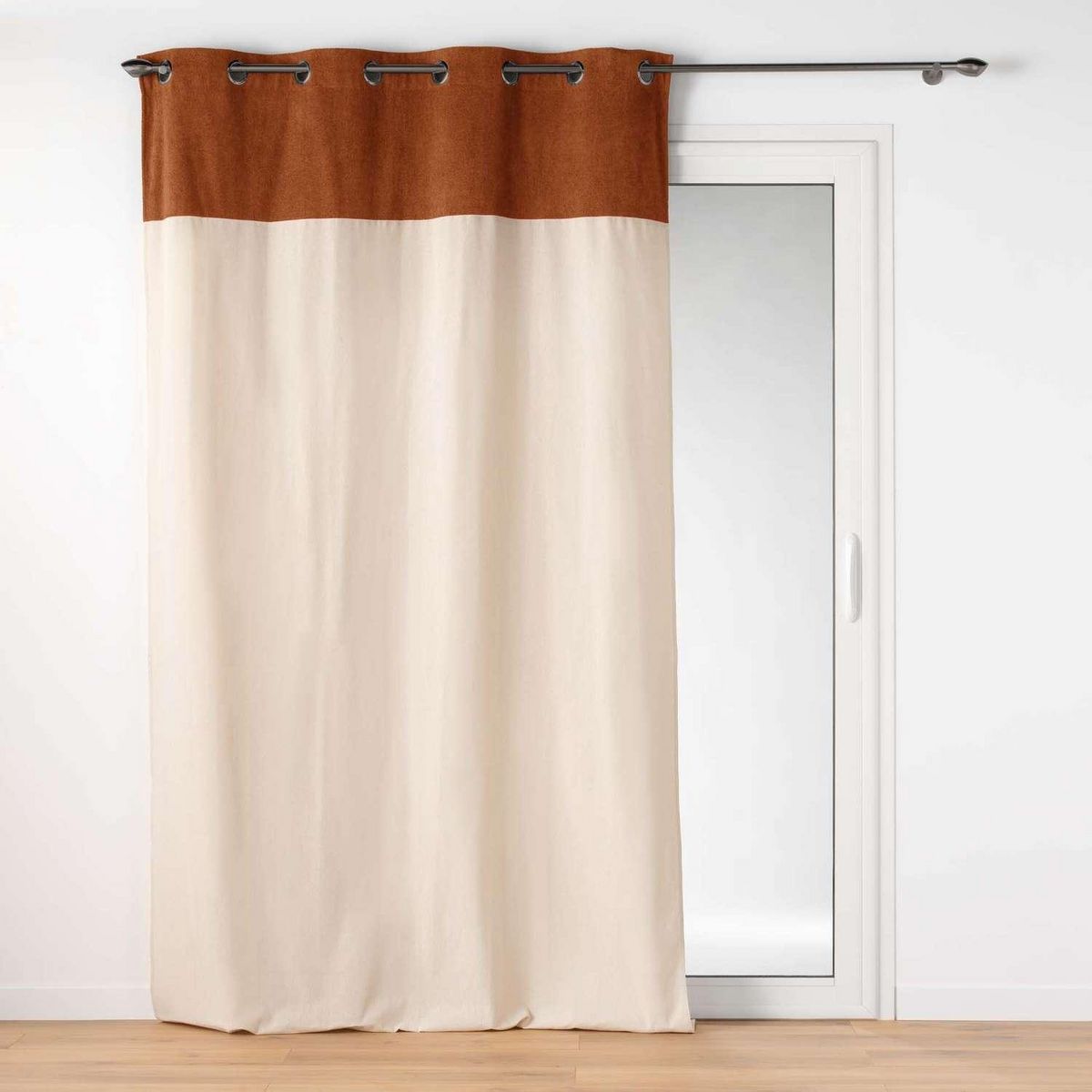 Douceur d'Intérieur Rideau à œillets HOWEY - Polycoton et top bouclette unie - 140 x 240 cm - Ecru et camel