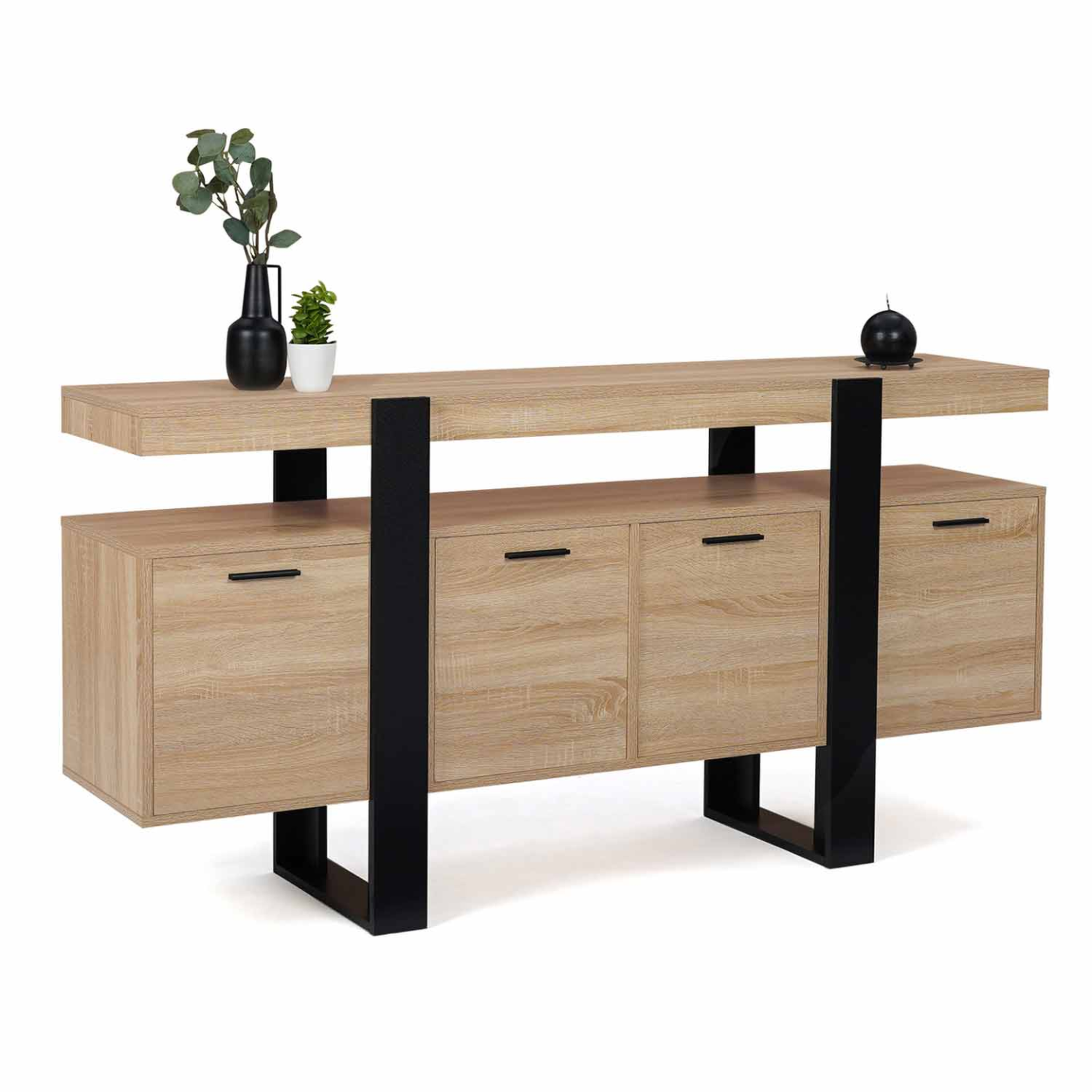 ID MARKET Buffet 160 cm phoenix xxl 4 portes bois et noir