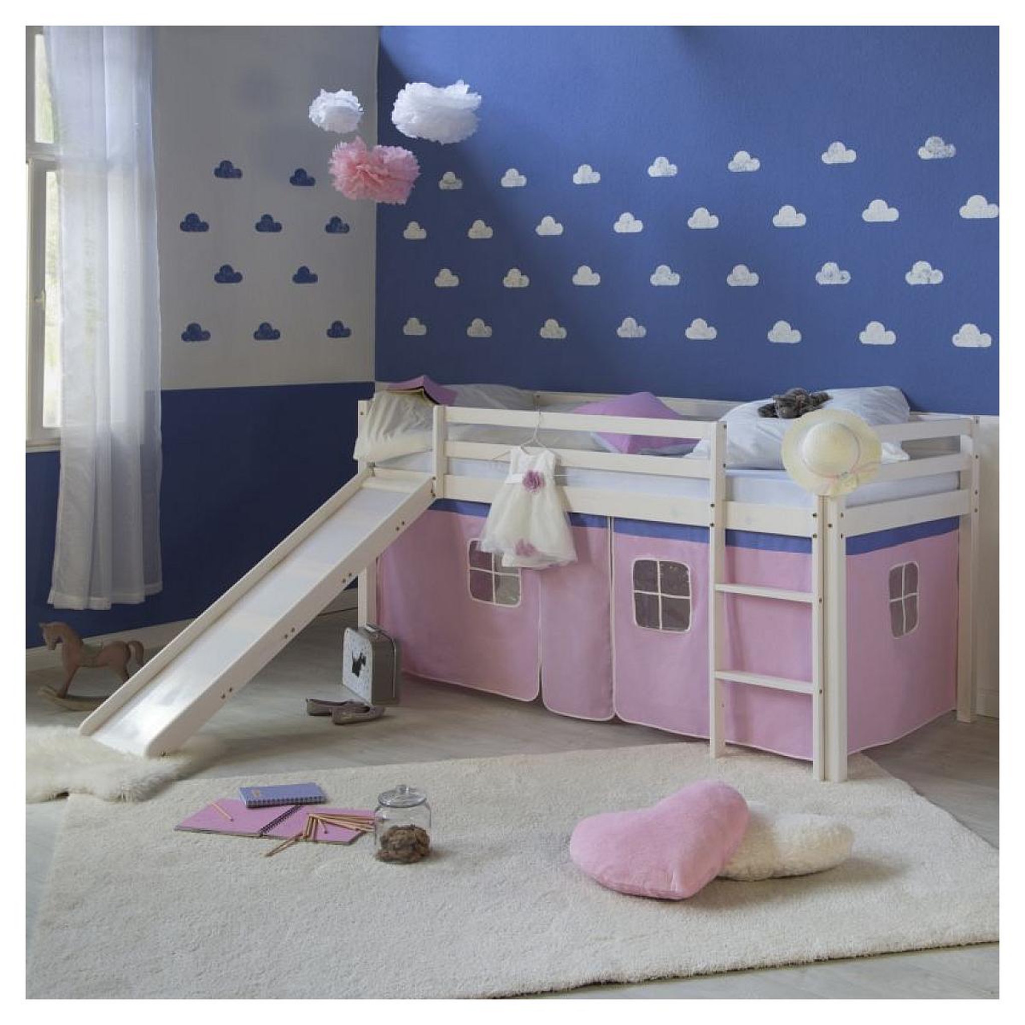 Voir la diapositive 2 : HomeStyle4U Lit mi-haut 90x200 cm rose sommier matelas