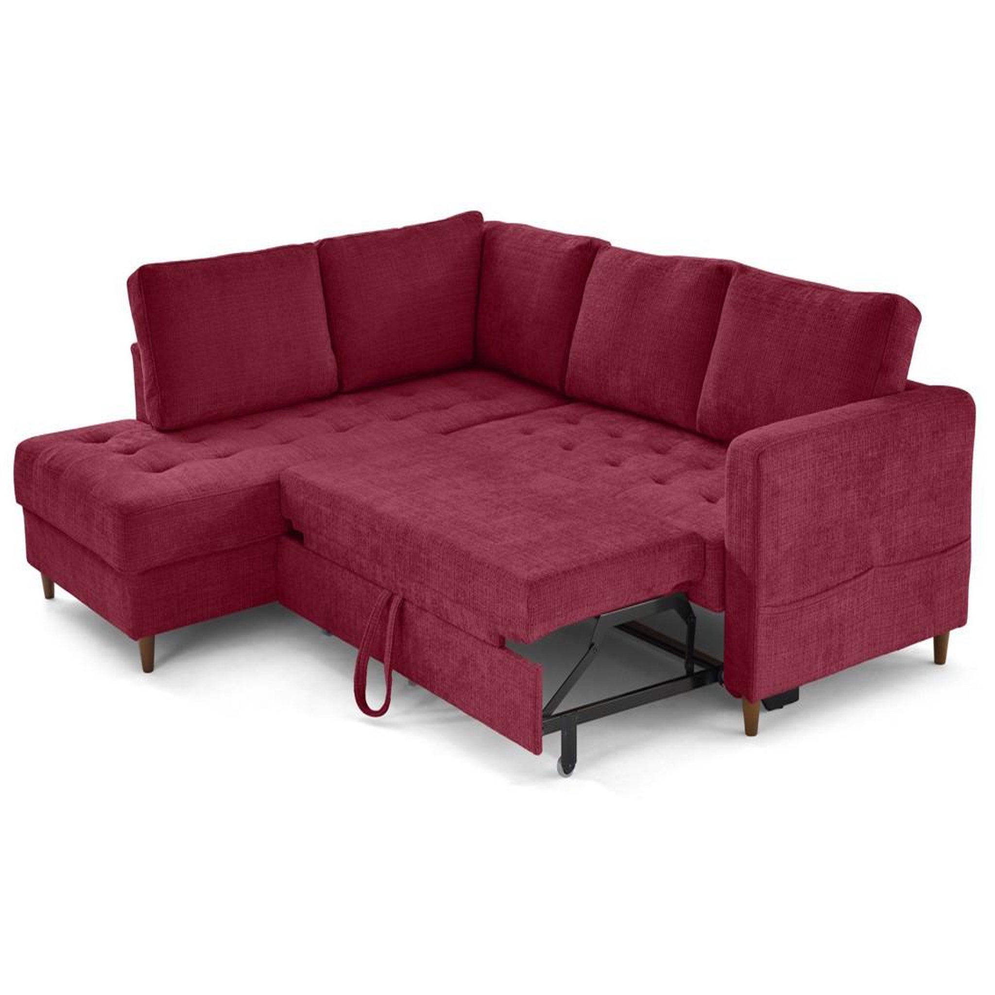 Voir la diapositive 2 : BEST MOBILIER Anna - canapé d'angle gauche 5 places convertible en velours texturé